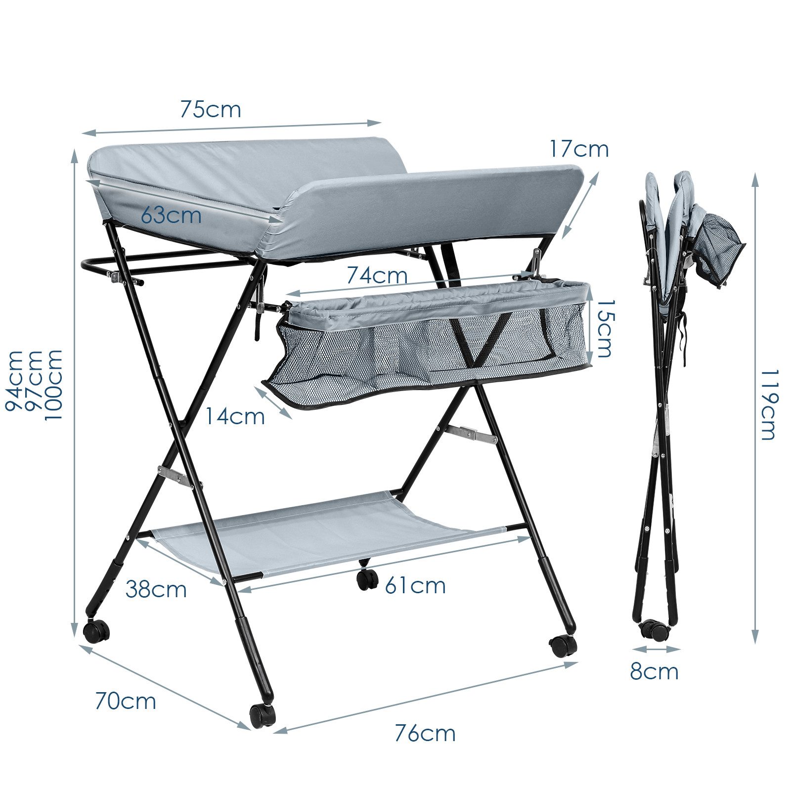 Clanmacy Wickelkommode Klappbarer Baby-Wickeltisch Kombination mit Auflage - Dunkelgrau – Bild 2 von 5