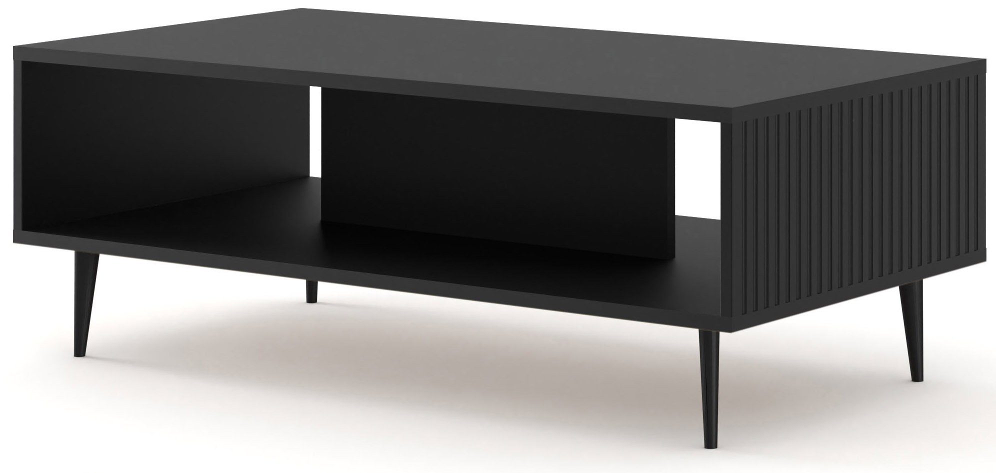 Couchtisch Schwarz schwarze Matt Fräsoptik, Breite besondere Füße Moneglia, 90cm, Domando Couchtisch