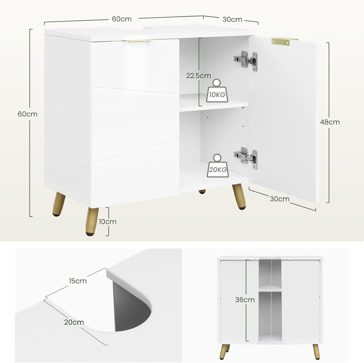 EUGAD Waschbeckenunterschrank (1-St) Badezimmerschrank mit 2 Türen, 60x60x30 cm