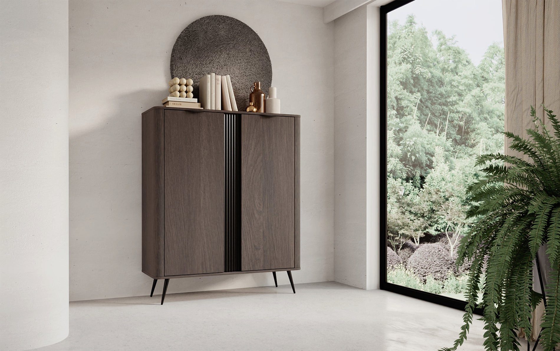 Selsey Highboard VERIS, Highboard 2-türig, Eiche dunkel, 113 cm