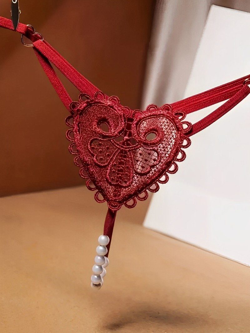 String-Ouvert Sexy Tanga aus Spitze mit Perlen, Panty für Damen, erotisches Höschen