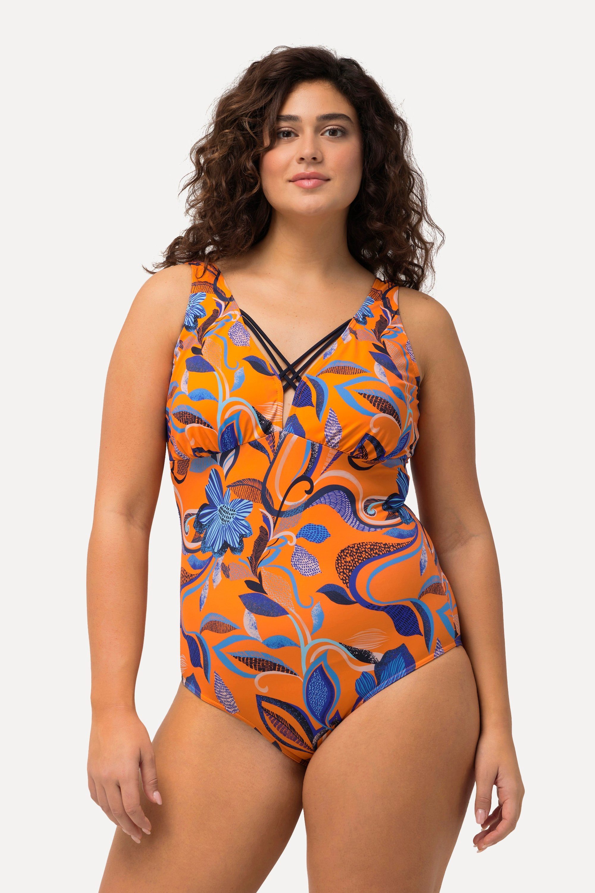Ulla Popken Badeanzug Badeanzug Blüten Zierbänder günstig online kaufen