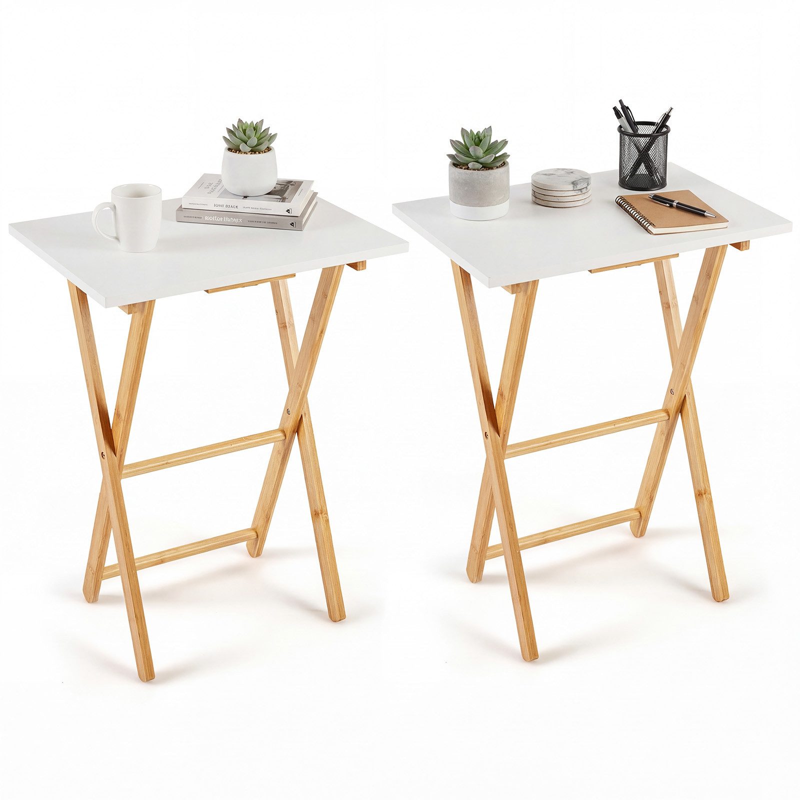 COSTWAY Beistelltisch (2-St), Klapptisch aus Bambus für balkon, Tabletttisch
