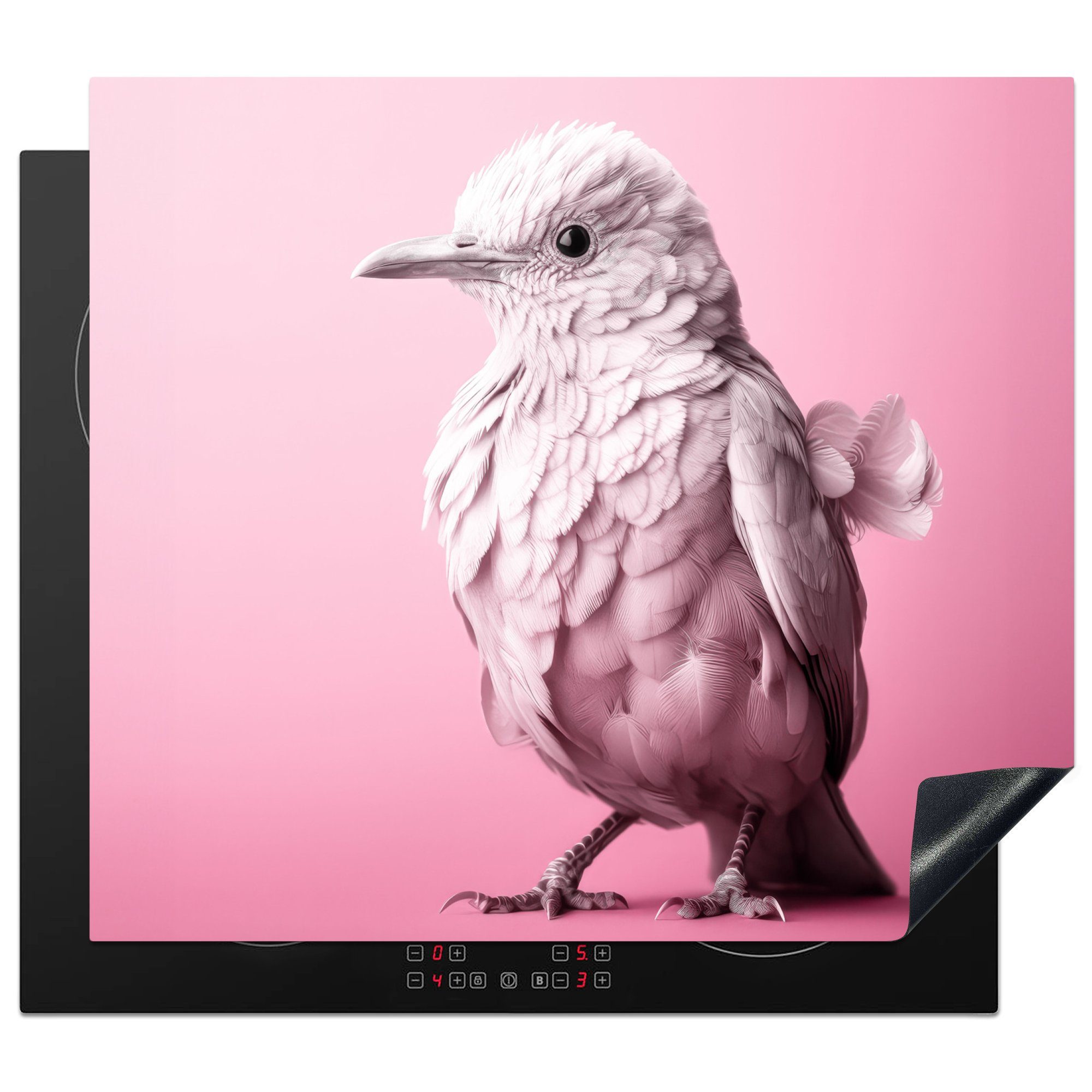 MuchoWow Herdblende-/Abdeckplatte Vogel - Albino - Tiere - Rosa - Weiß, Vinyl, (1 tlg), 60x52 cm, Mobile Arbeitsfläche nutzbar, Ceranfeldabdeckung