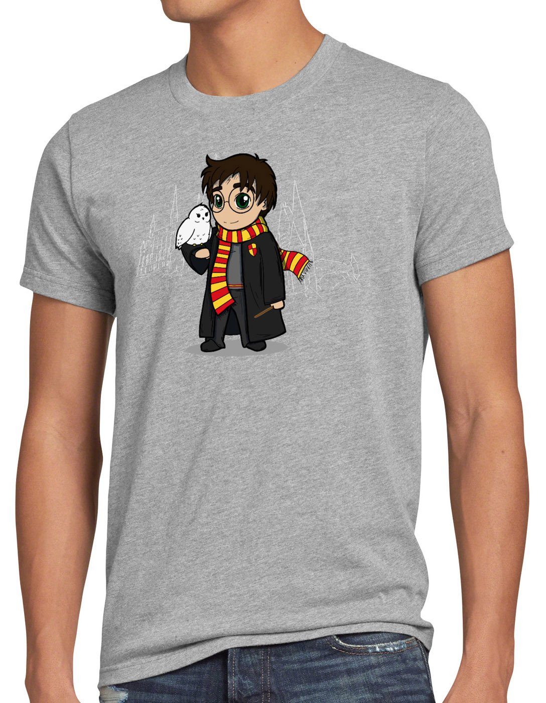 style3 Print-Shirt Herren T-Shirt Harry Chibi anime manga zauberei grau meliert