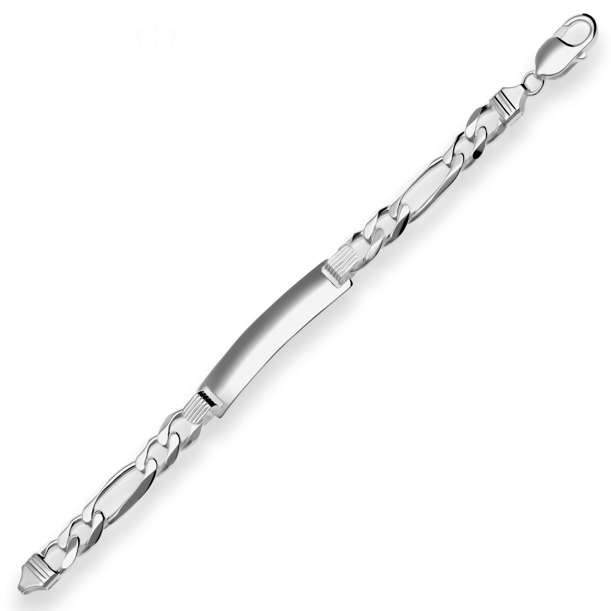 Silberarmband 9,3mm Id-Armband Figarokette aus 925 Silber rhodiniert 23cm