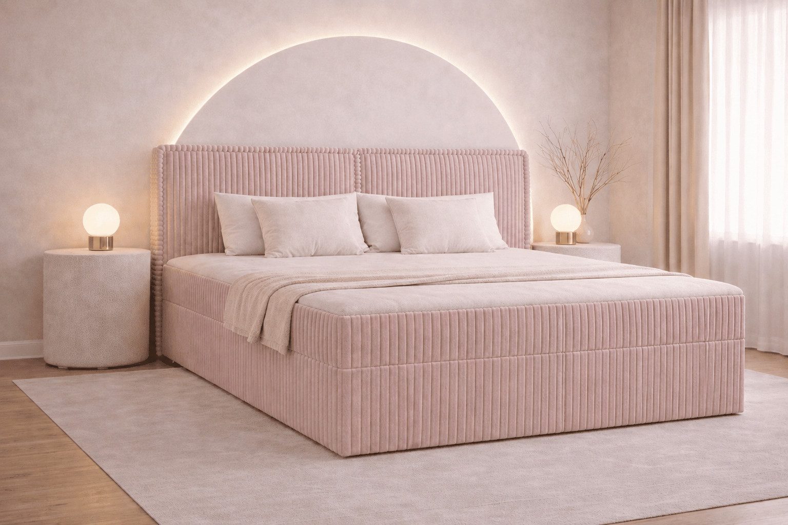 MOEBLO Boxbett Bett 04 (Bonnell + Topper, Doppelbett gepolstertes Kopfteil Bett mit Bettkasten, aus Cord, Polsterbett Kontinentalbett), (BxHxT):143/163/183x113x214cm