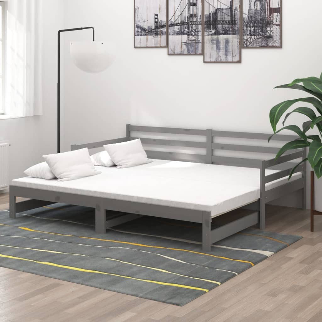 vidaXL Gästebett Ausziehbares Tagesbett Gästebett 2x90x200 cm Grau Massivho günstig online kaufen