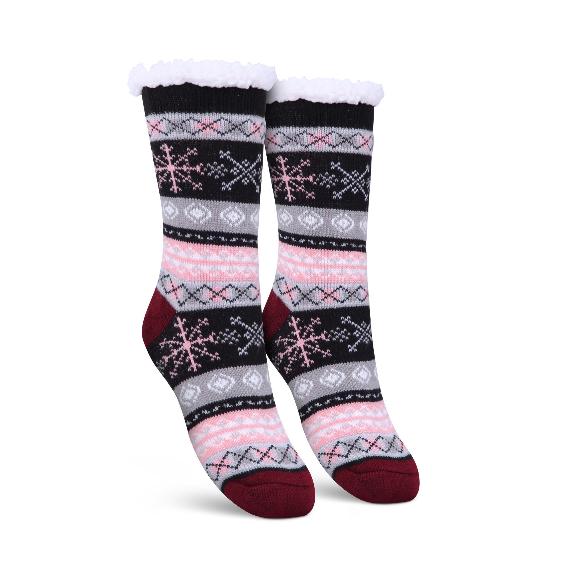 Bestlivings Kuschelsocken Haussocken "Norweger Schneeflocke" (1-Paar) Hüttensocken ABS / Teddyfutter - Norweger Socken Stoppersocken Schwarz