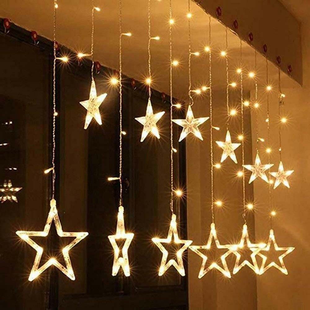 Salcar LED-Lichterkette 2m Sterne LED Lichterkette Außen Lichtervorhang Innen Weihnachten, 8 Beleuchtungsmodi und Memory-Funktion, Warmweiß