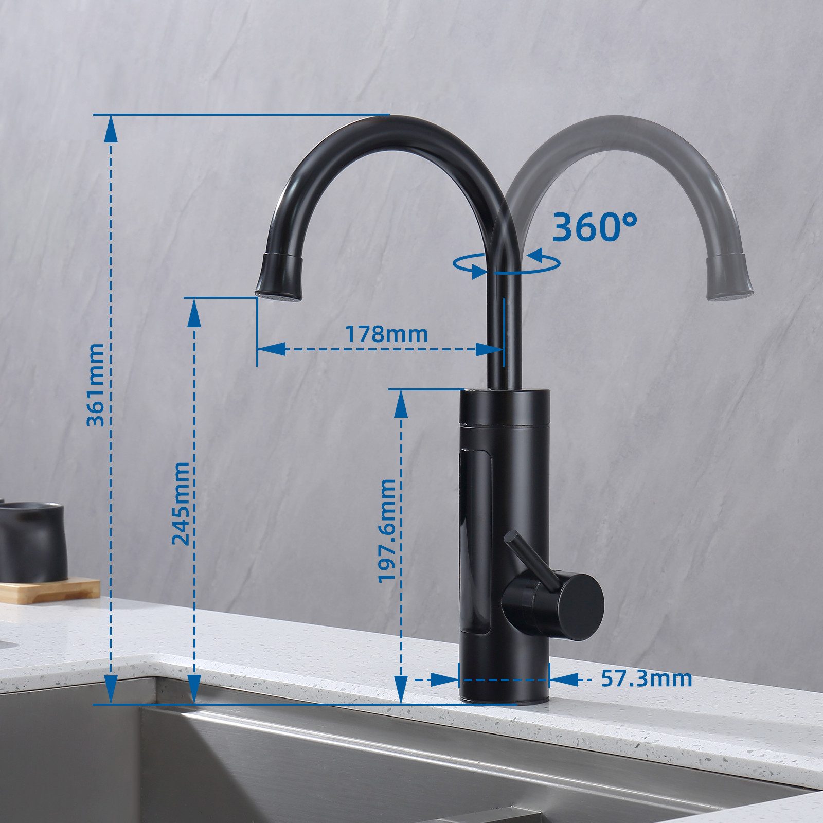 HOMELIVE Küchenarmatur mit durchlauferhitzer,Spültischarmatur küche,küchenarmatur edelstahl Elektrische Durchlauferhitzer,Smart Heater Wasserhahn 360° drehbar – Bild 5 von 5