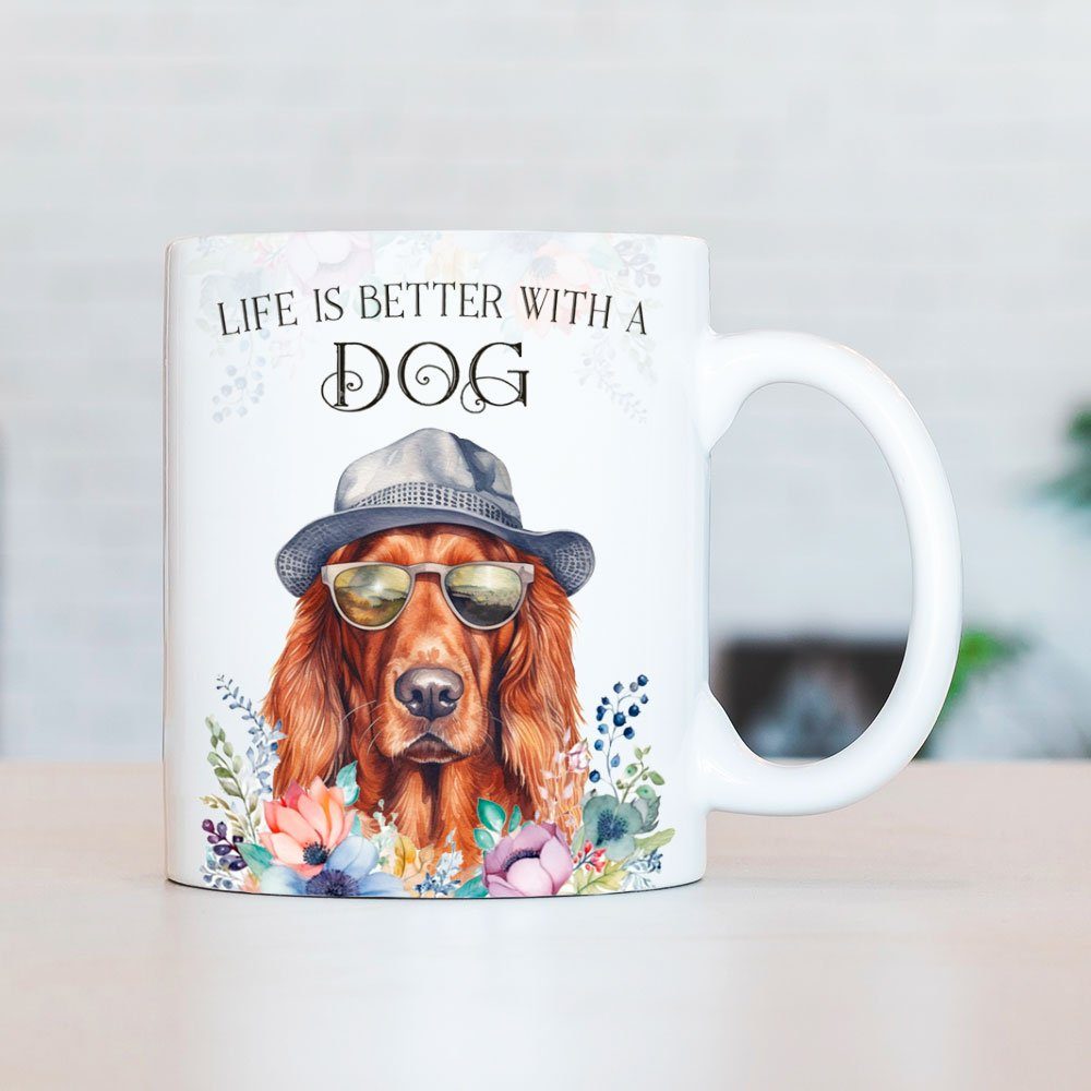 Kaffeetasse für SETTER - Keramik, IRISH Hunderasse, Tasse mit Cadouri handgefertigt, Geschenk, beidseitig Hundefreunde, ml 330 bedruckt,