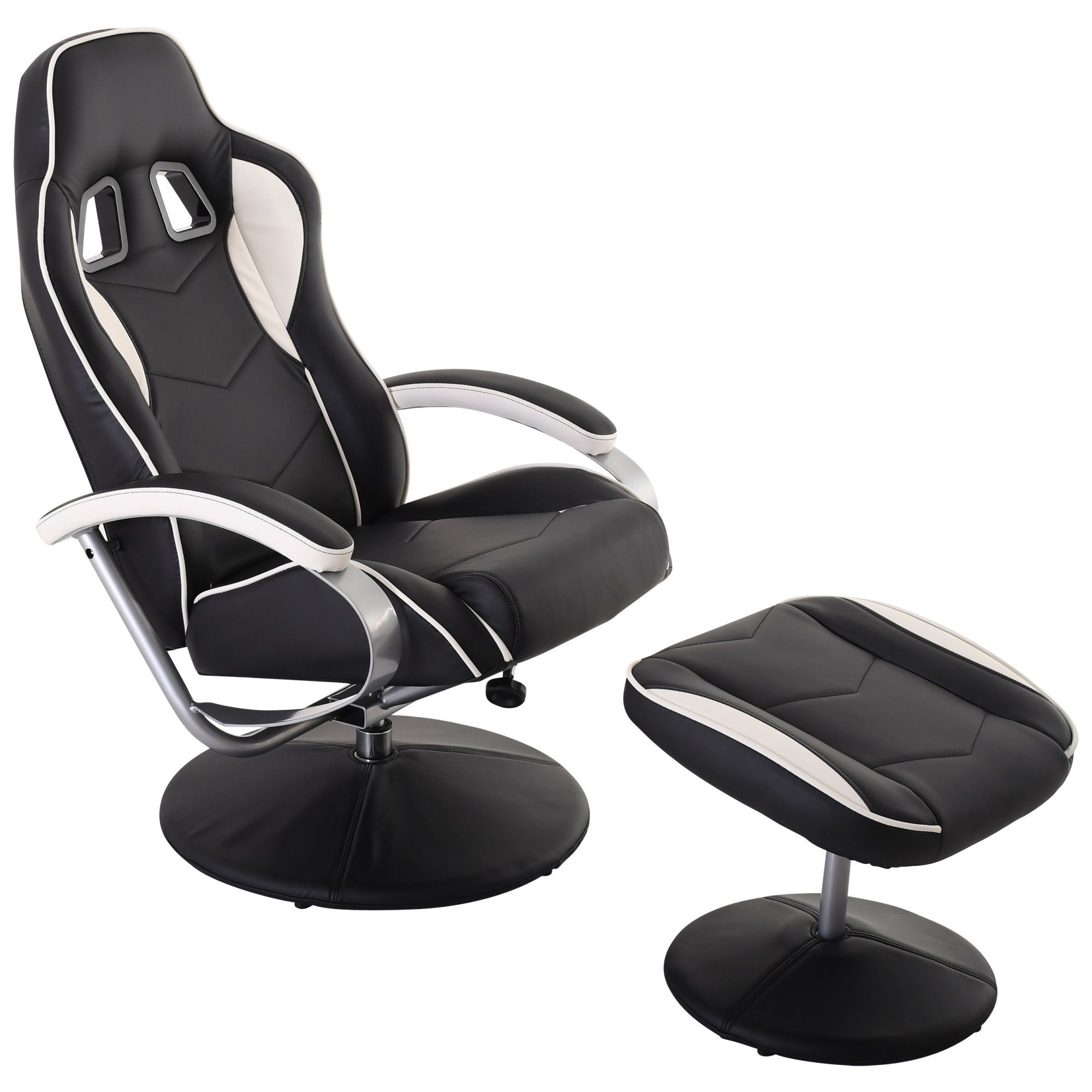 Raburg Gaming-Stuhl »Sessel-Set DRIFT Sport in SCHWARZ-WEIß, Soft-Touch  Kunstleder«, mit Hocker, ergonomisch geformt mit Relaxfunktion, 135°  neigbar, Komfortschaum-Polsterung, 360° drehbar, TV-Sessel belastbar bis  120 kg