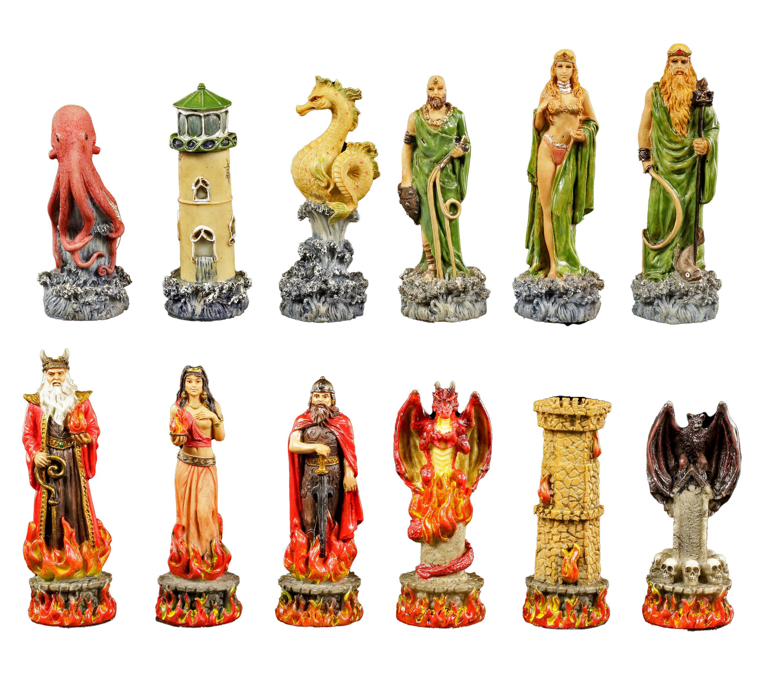 Figuren Shop GmbH Spiel Schachfiguren Set Fantasy - Wasser vs. Feuer - Veronese Strategiespiel