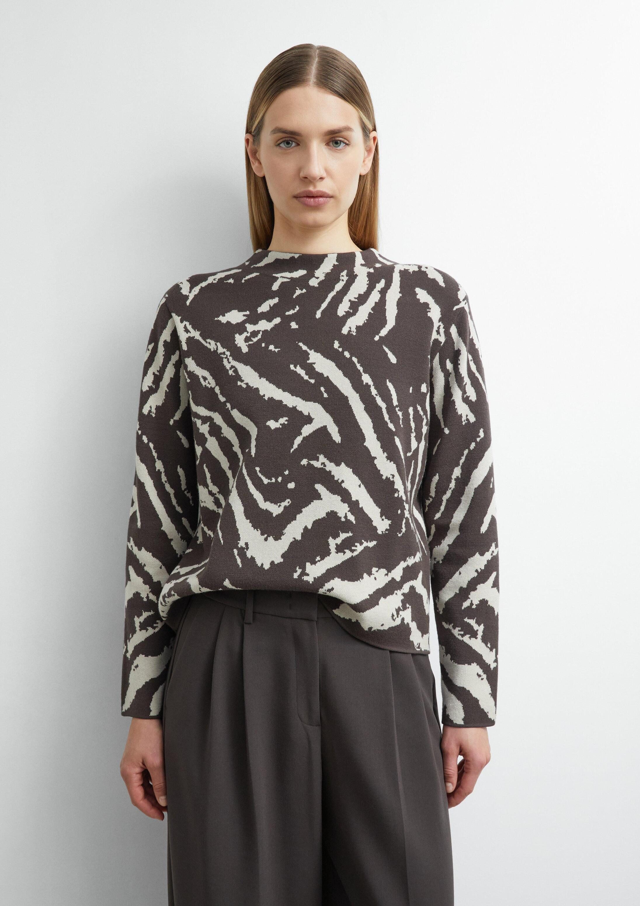 comma Longpullover Strickpullover Jacquard-Pullover aus Viskosemix