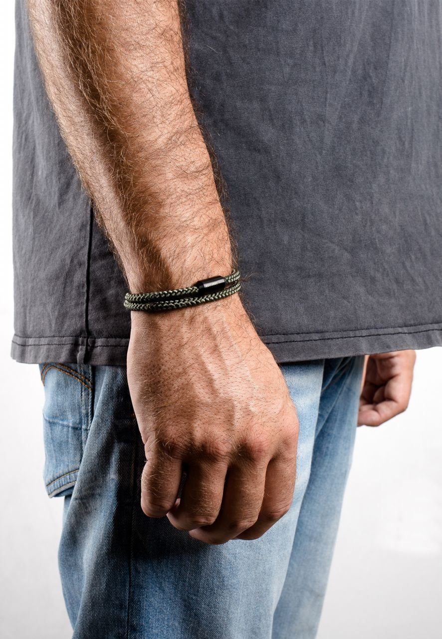 Akitsune Armband Mare Nylon Bracelet Mattschwarz - Olive 18 cm