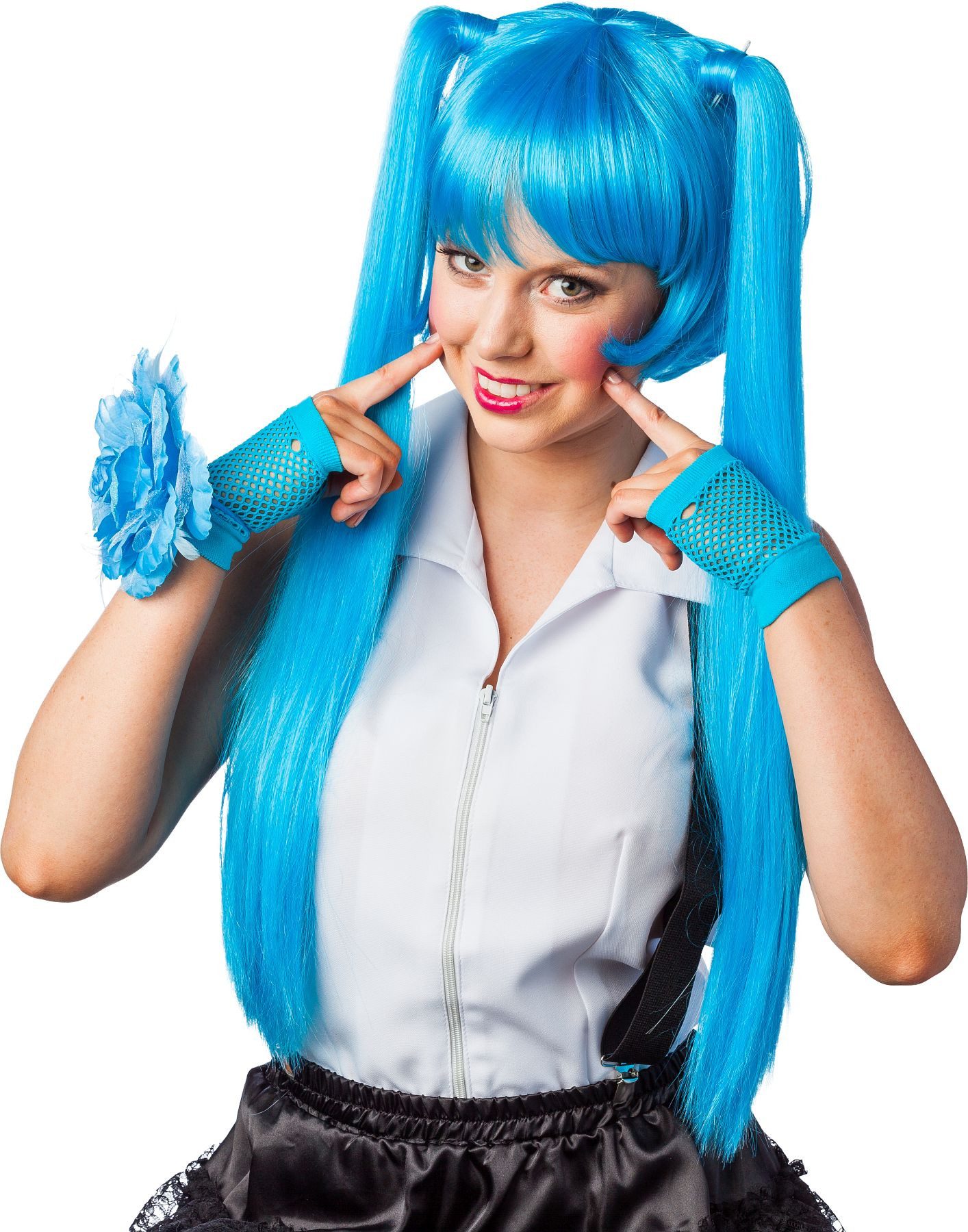 Orlob Kostüm-Perücke Manga Perücke mit langen Zöpfen Blau Karneval Cosplay Party Anime, Manga Perücke
