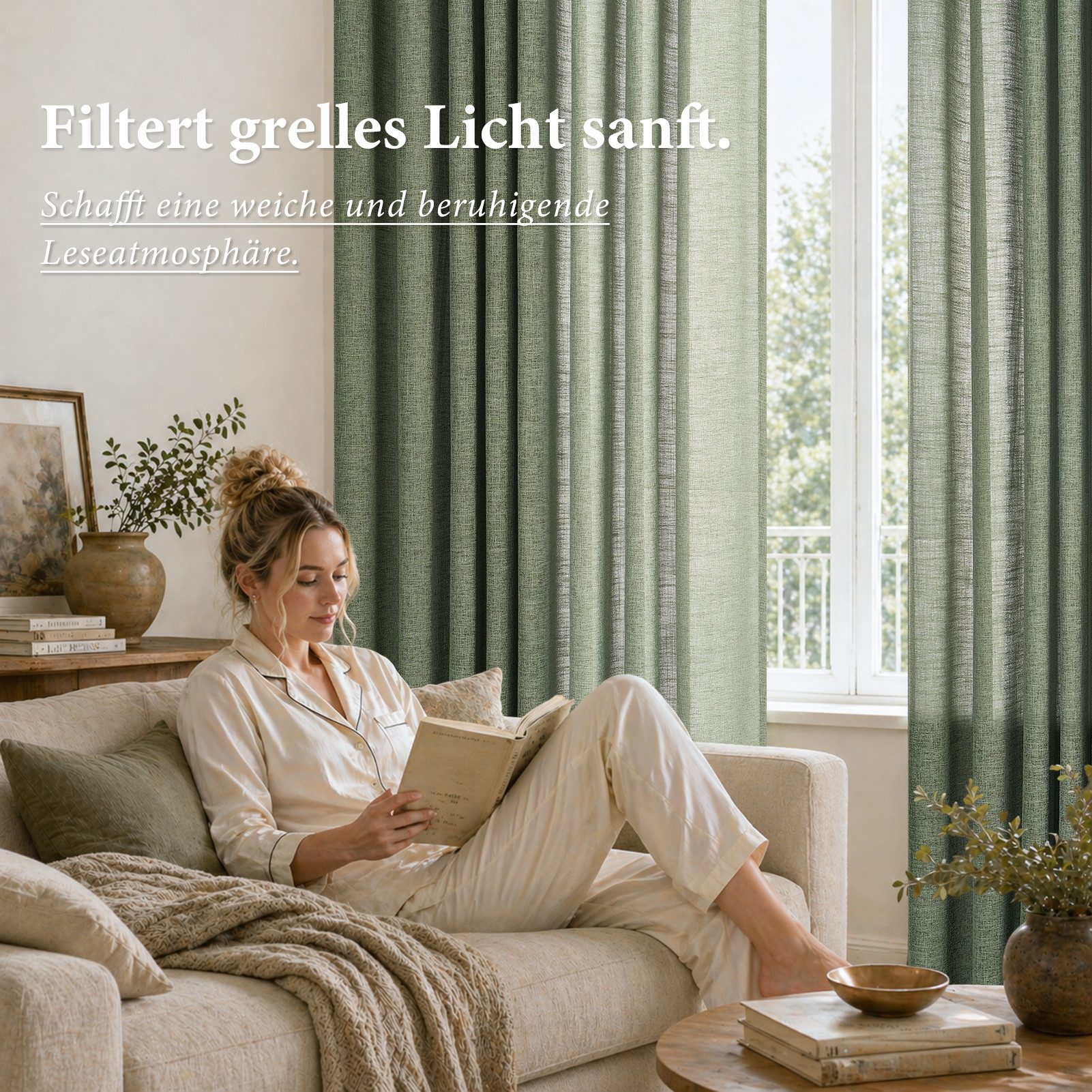 Topfinel Gardine wohnzimmer modern ösenvorhänge schlafzimmer leinen halbtransparent (2 St), Ösen, halbtransparent