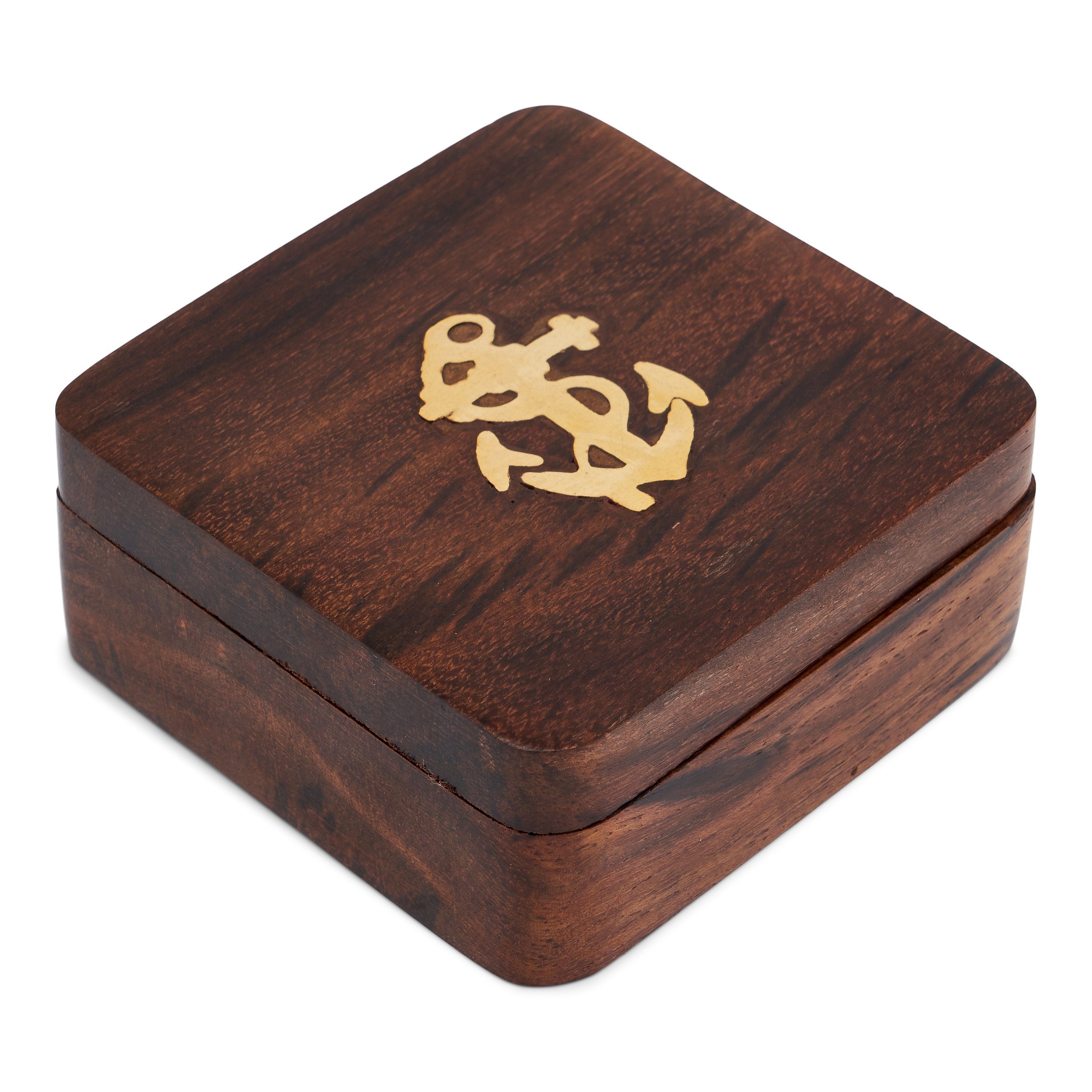 NKlaus Dekoobjekt Kompass in Holzklappbox 6,5x6,5cm Maritimes Peilkompass Nautische Deko