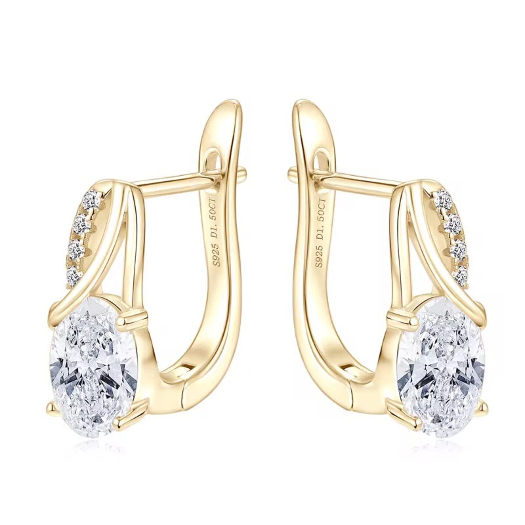 Creolen-Set Moissanit Damen Creolen Ohrringe Ovalschliff -925 Sterling Silber