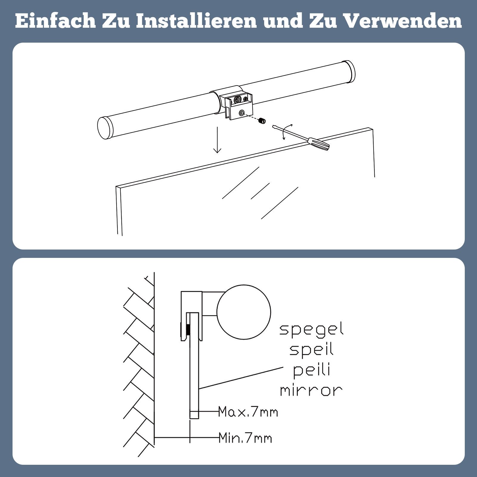 Glitzerlife Spiegelleuchte Weiß LED Spiegelleuchte - 40CM 6W Badlampe Wand Klemmbar IP44 Wasserdicht 4000K Neutralweiß Moderne Badlampe Für Badschrank Keller Küche_voghion.com