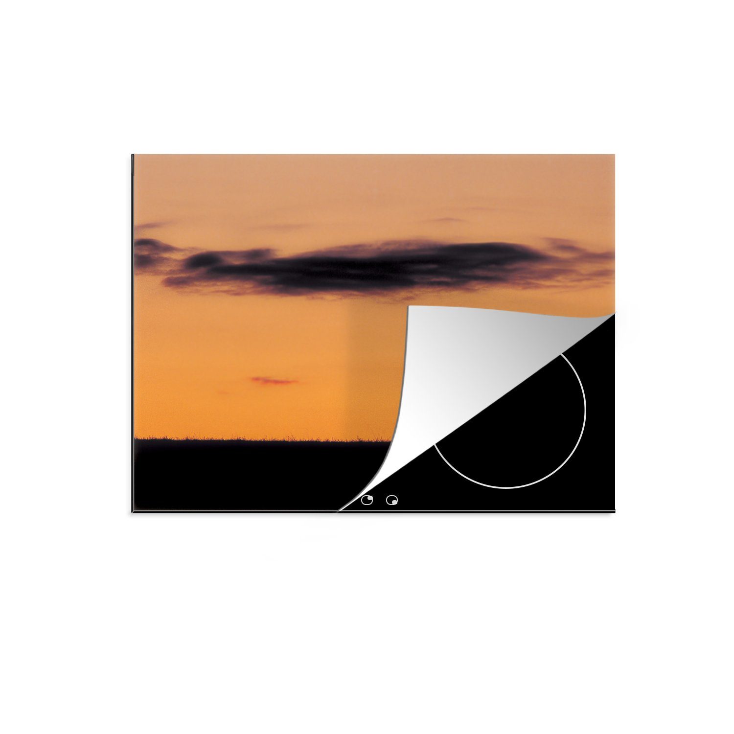 Induktionskochfeld Sonnenuntergang, Ceranfeldabdeckung Vinyl, Schutz Silhouette - tlg), (1 für - 71x52 die küche, Kühe MuchoWow Herdblende-/Abdeckplatte cm,