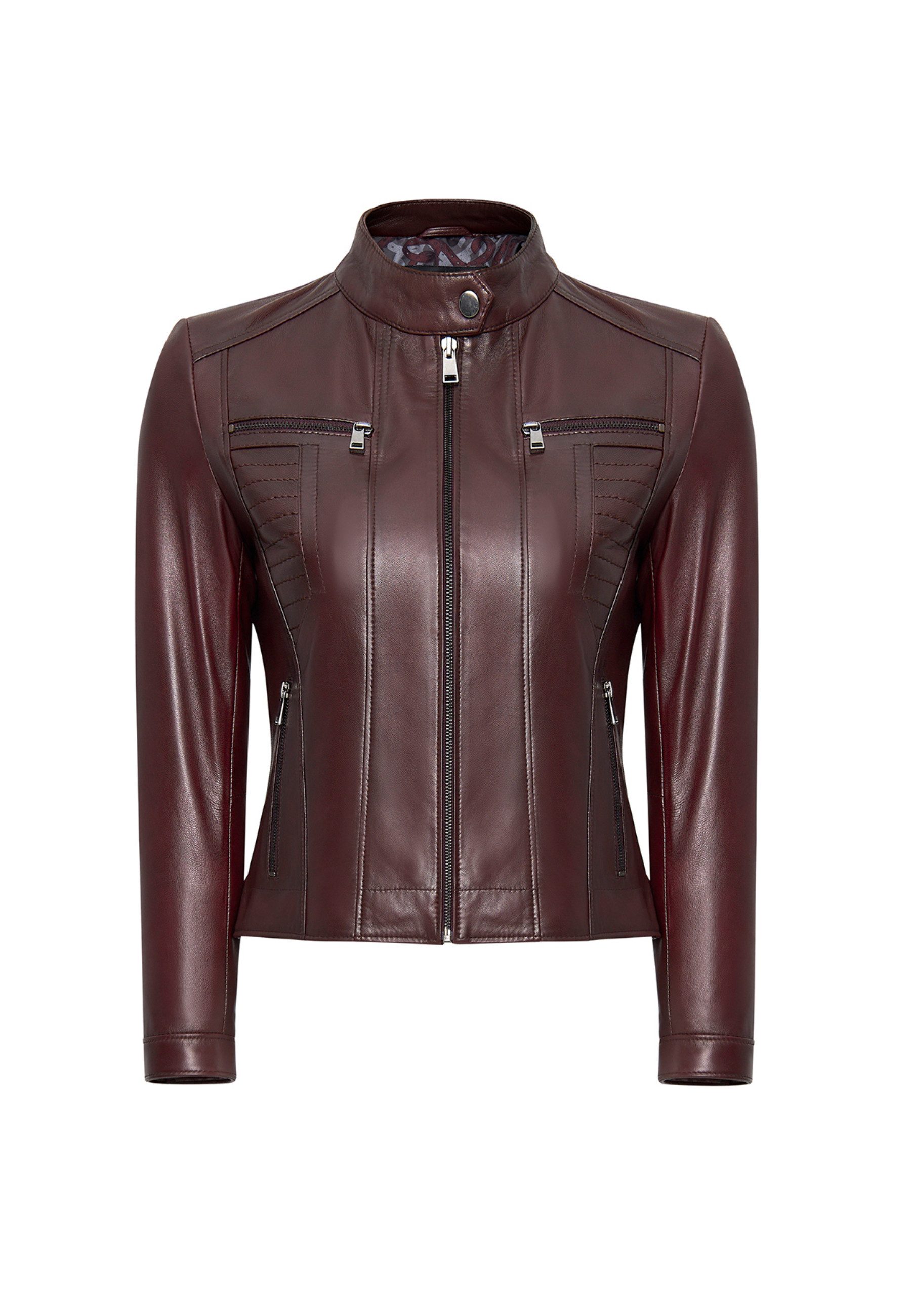 Derimod Lederjacke Marlyn Lederjacke Regular Fit, Reißverschluss, Stehkragen, Kurz, Textilfutter
