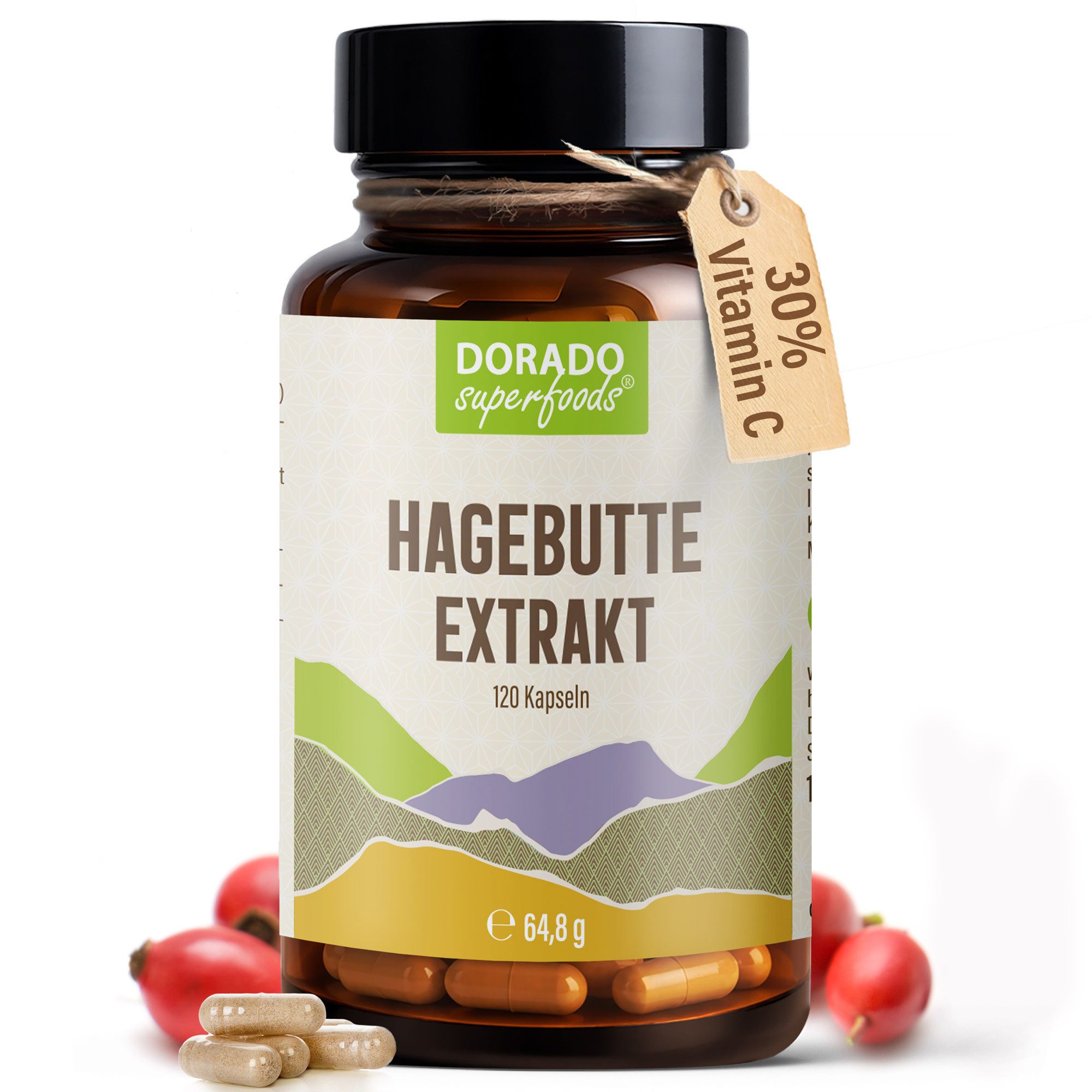 Dorado Superfoods Hagebutte Extrakt Kapseln – 440 mg – 30% Vitamin C, 120 Stück Kapsel, 120 er 64,8 g