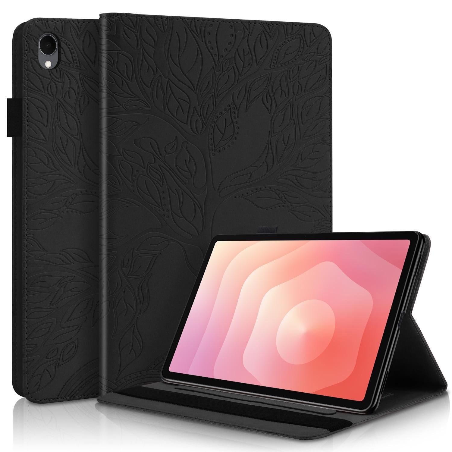 Wigento Tablet-Hülle Für Samsung Galaxy Tab S11 aufstellbare Baum Kunstleder Tasche Schwarz, Baum Design Hülle mit Standfunktion und Kratzschutz