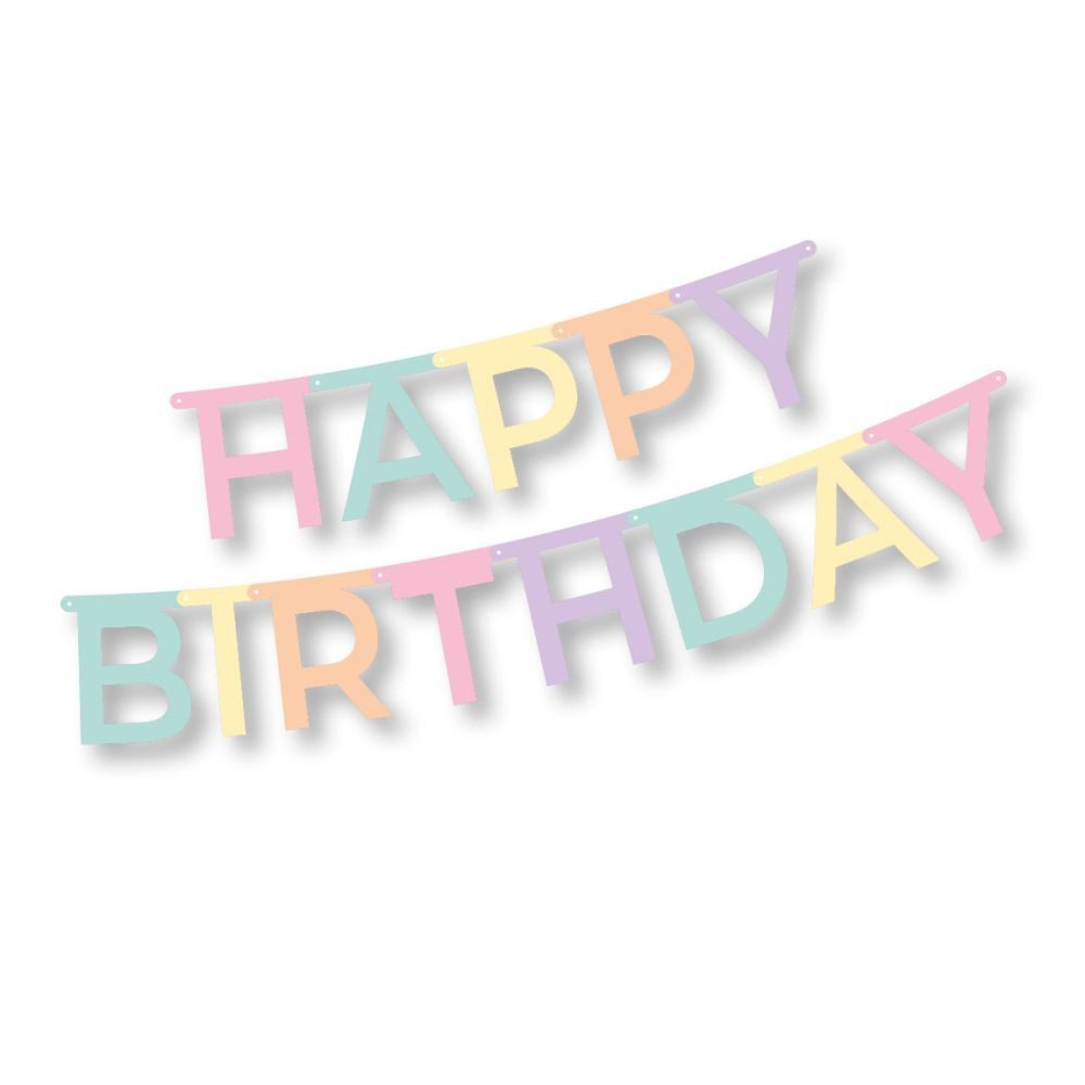 PAPSTAR Girlande Grußkette 1,8 m x 13,8 cm Happy Birthday pastell 12 Stk