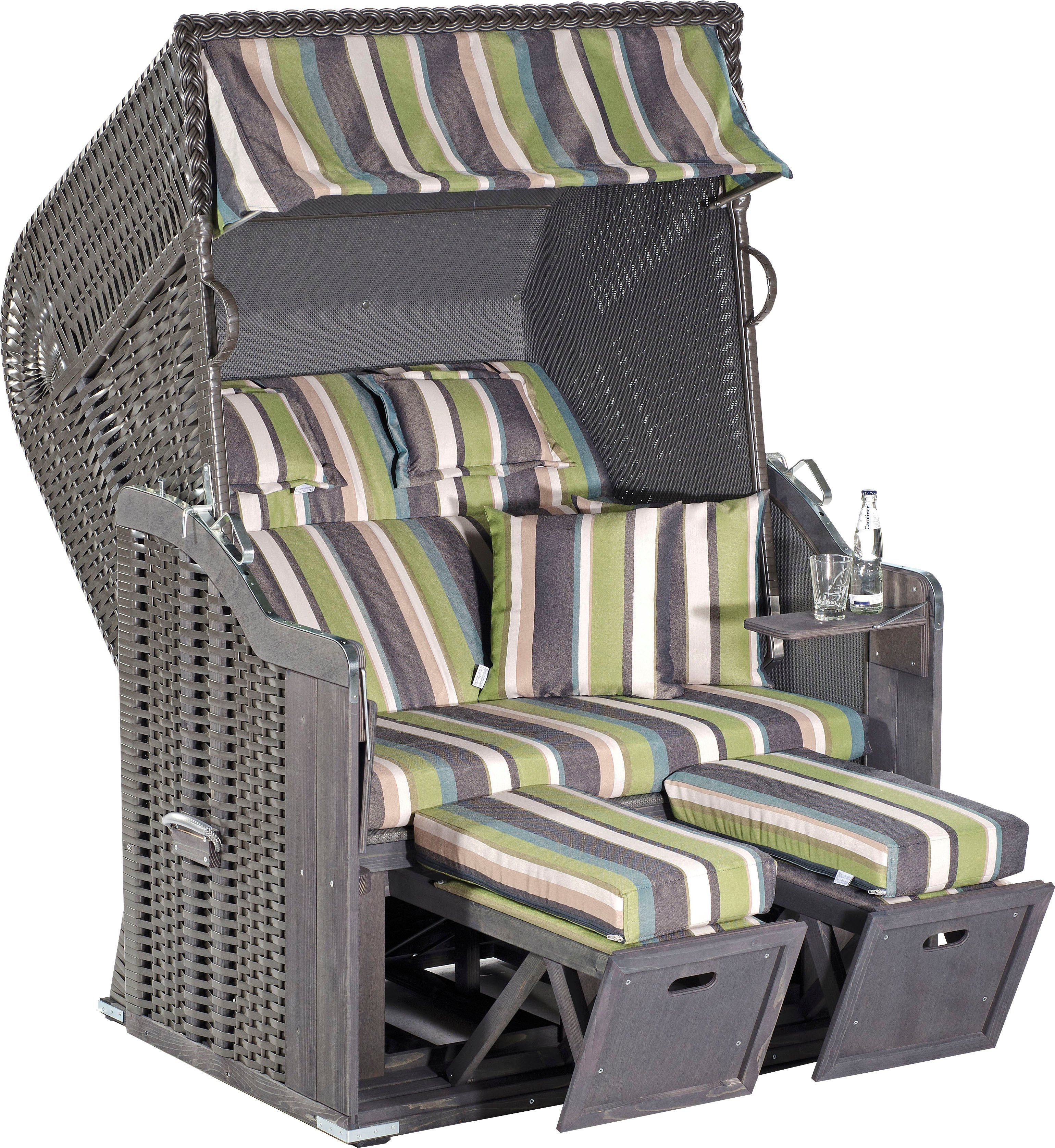 SunnySmart Strandkorb Rustikal 255 Plus, BxTxH: 125x90x160 cm, Halblieger, Ostsee-Modell, 2-Sitzer, komplett montiert, Oberkorb in einem Stück geflochten