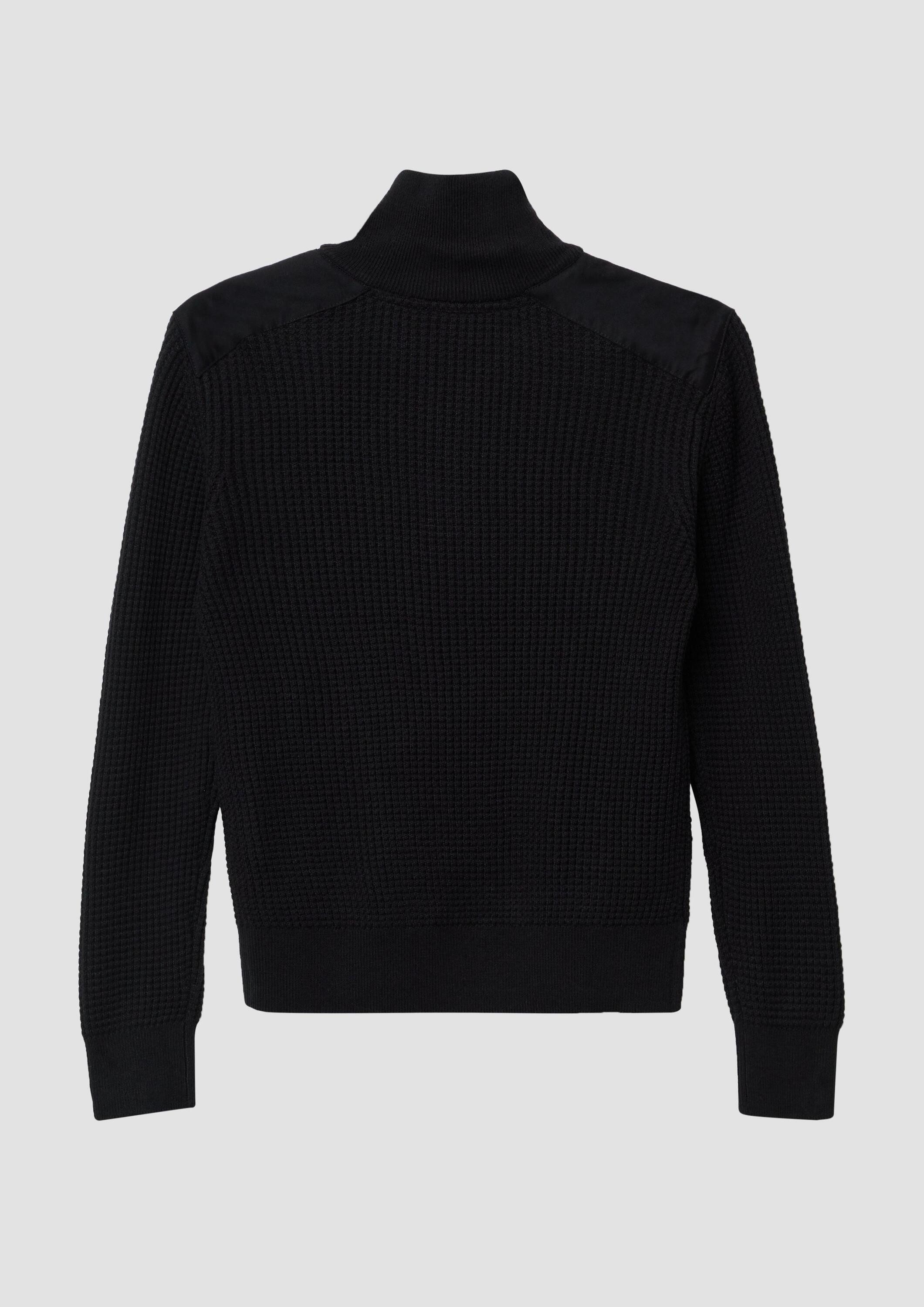 s.Oliver Longpullover Strickpullover Strickpullover mit Troyer-Kragen und Schulterpaneelen aus Webstoff