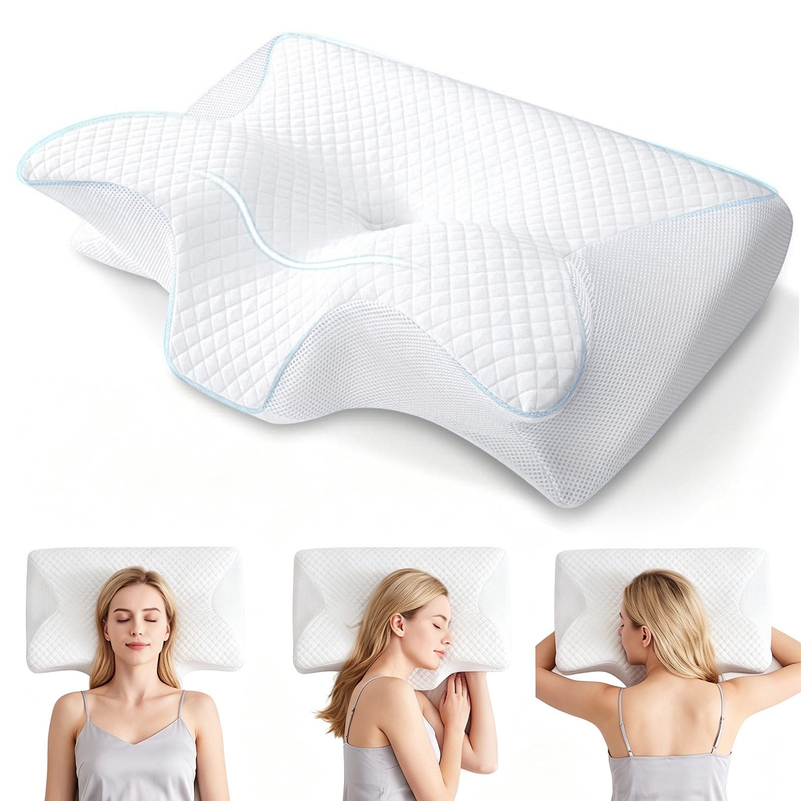AKKEE Nackenstützkissen Orthopädisches Kissen Kopfkissen Nackenschmerzen aus Memory Foam, Ergonomisches