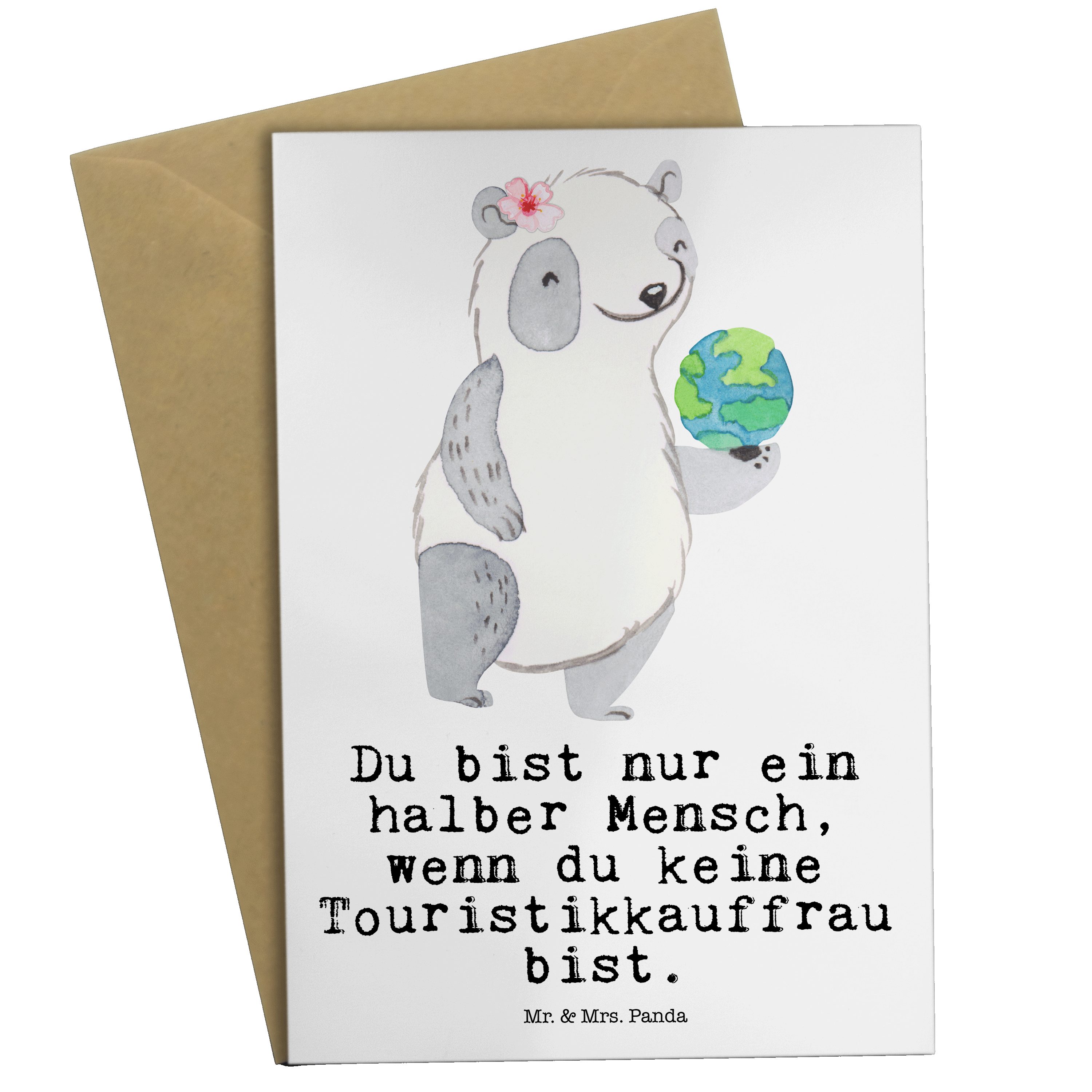 Einladungsk Grußkarte Herz Mr. Klappkarte, Geschenk, Touristikkauffrau & mit - Mrs. Panda Weiß -