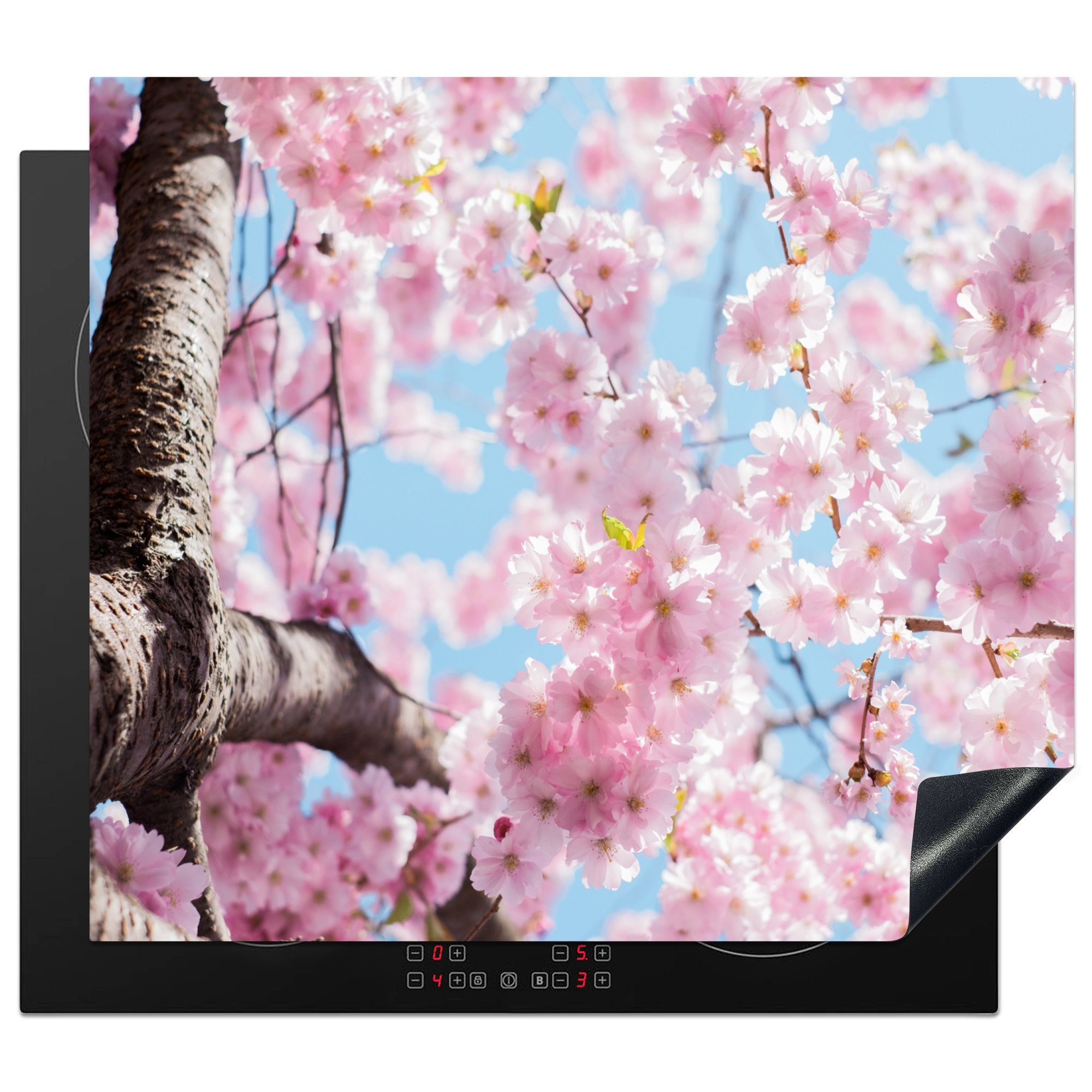Vinyl, - Herdblende-/Abdeckplatte cm, Ceranfeldabdeckung tlg), (1 60x52 Sakura - Blumen Baum, MuchoWow nutzbar, Arbeitsfläche Mobile
