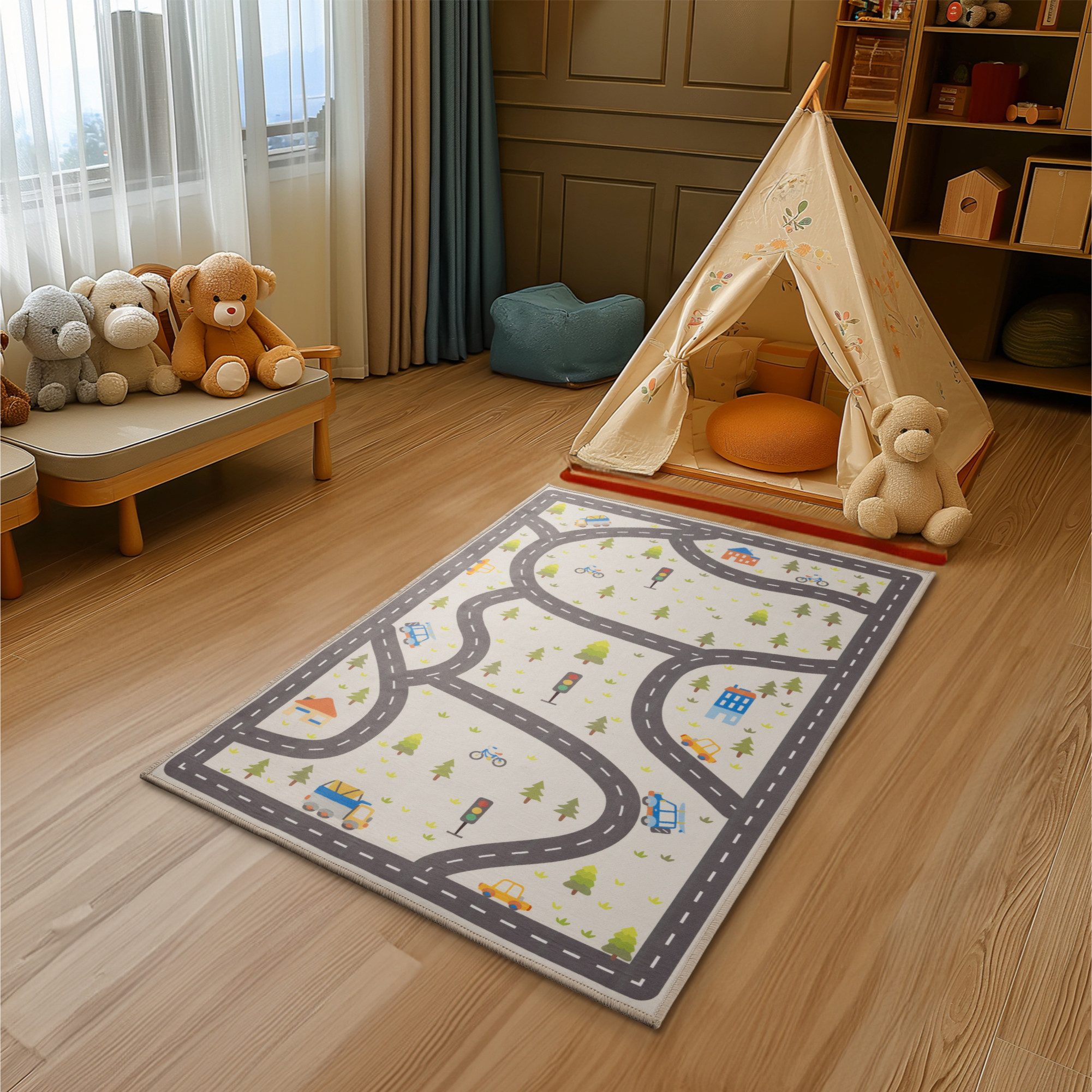 Wolldecke Spielteppich Straße - Autoteppich Kinder - Spielteppich Kinder, Navaris