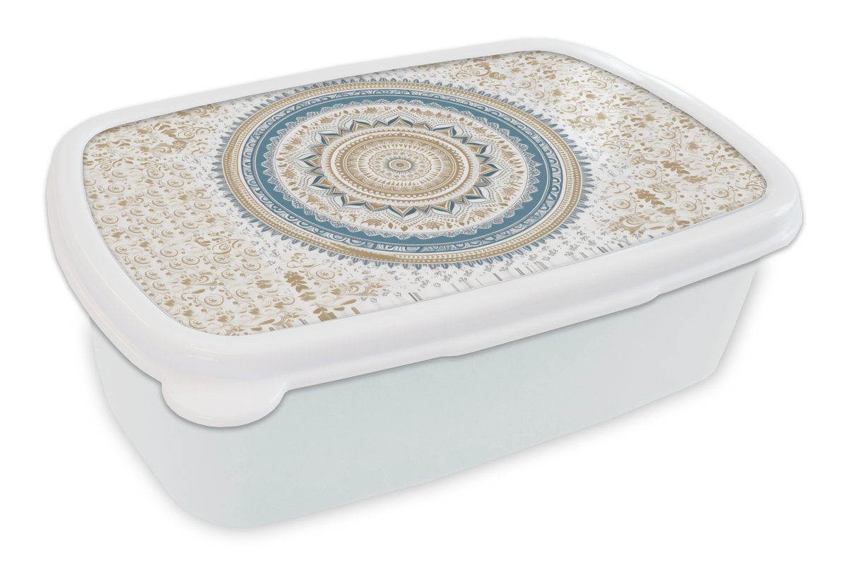 MuchoWow Lunchbox Mandala - Blau - Bohème - Weiß - Design, Kunststoff, (2-tlg), Brotbox für Kinder und Erwachsene, Brotdose, für Jungs und Mädchen | Lunchboxen