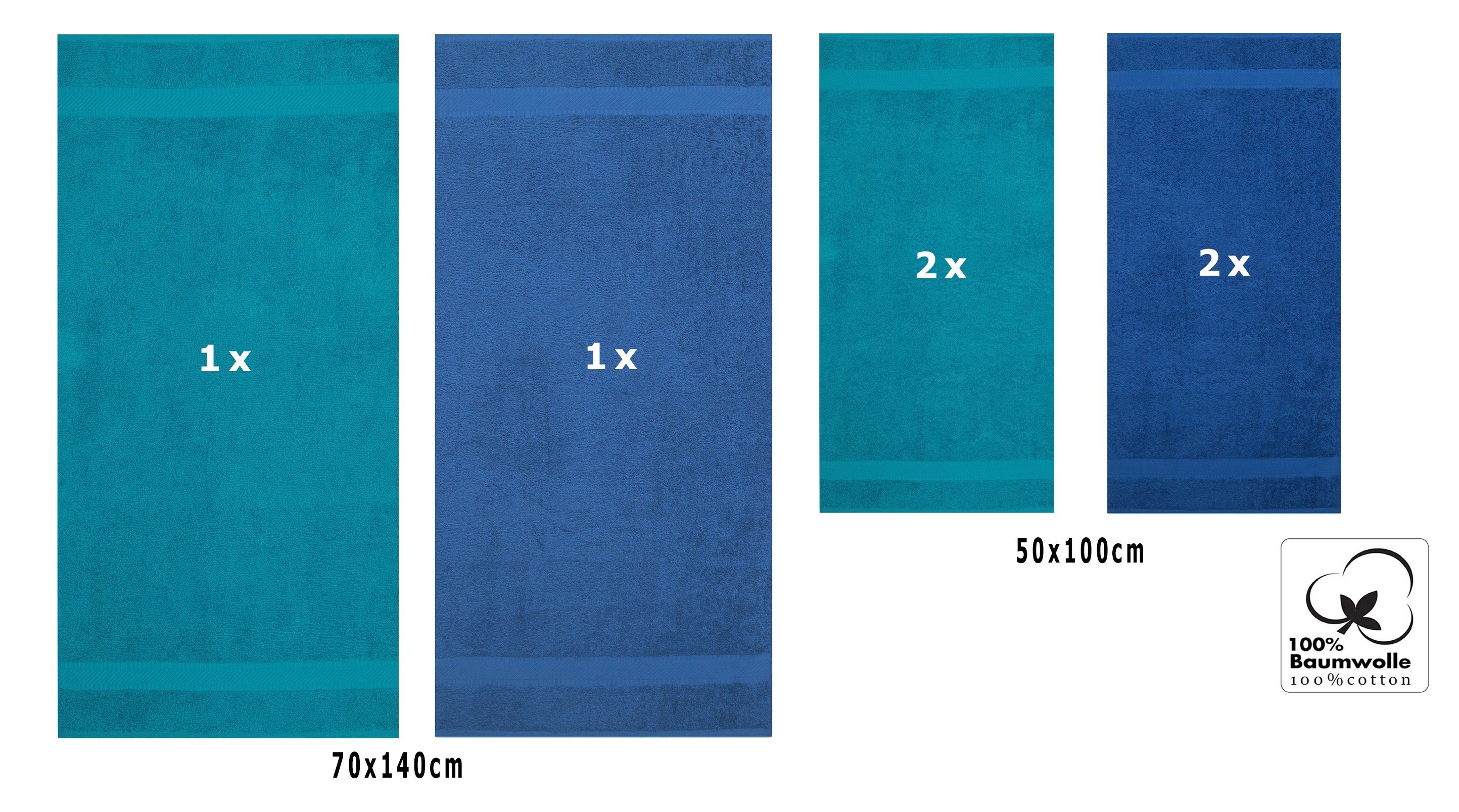 100% Handtücher Handtuch 70x140 Betz cm Liegetücher Baumwolle cm, 4x 2x petrol/blau 6er Palermo Set 50x100