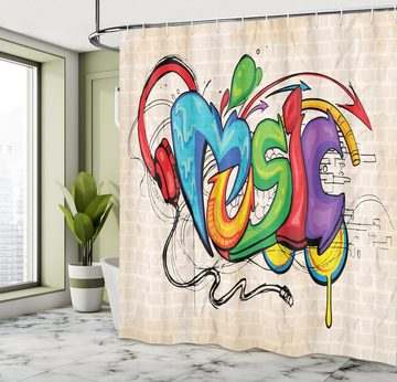 Abakuhaus Duschvorhang Moderner Digitaldruck mit 12 Haken auf Stoff Wasser Resistent Breite 175 cm, Höhe 180 cm, Retro Musik Graffiti Hip Hop