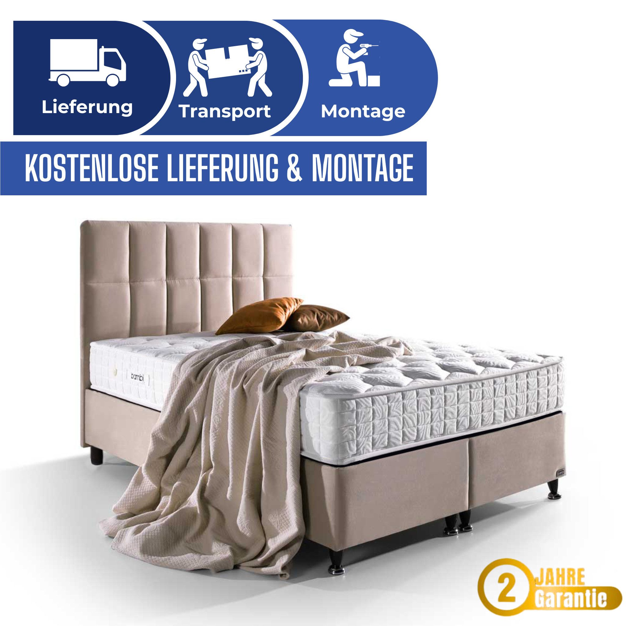 gowoll Boxspringbett Funktionsbett mit Bettkasten Kopfteil Boxspringbett 180x200 - 90x200