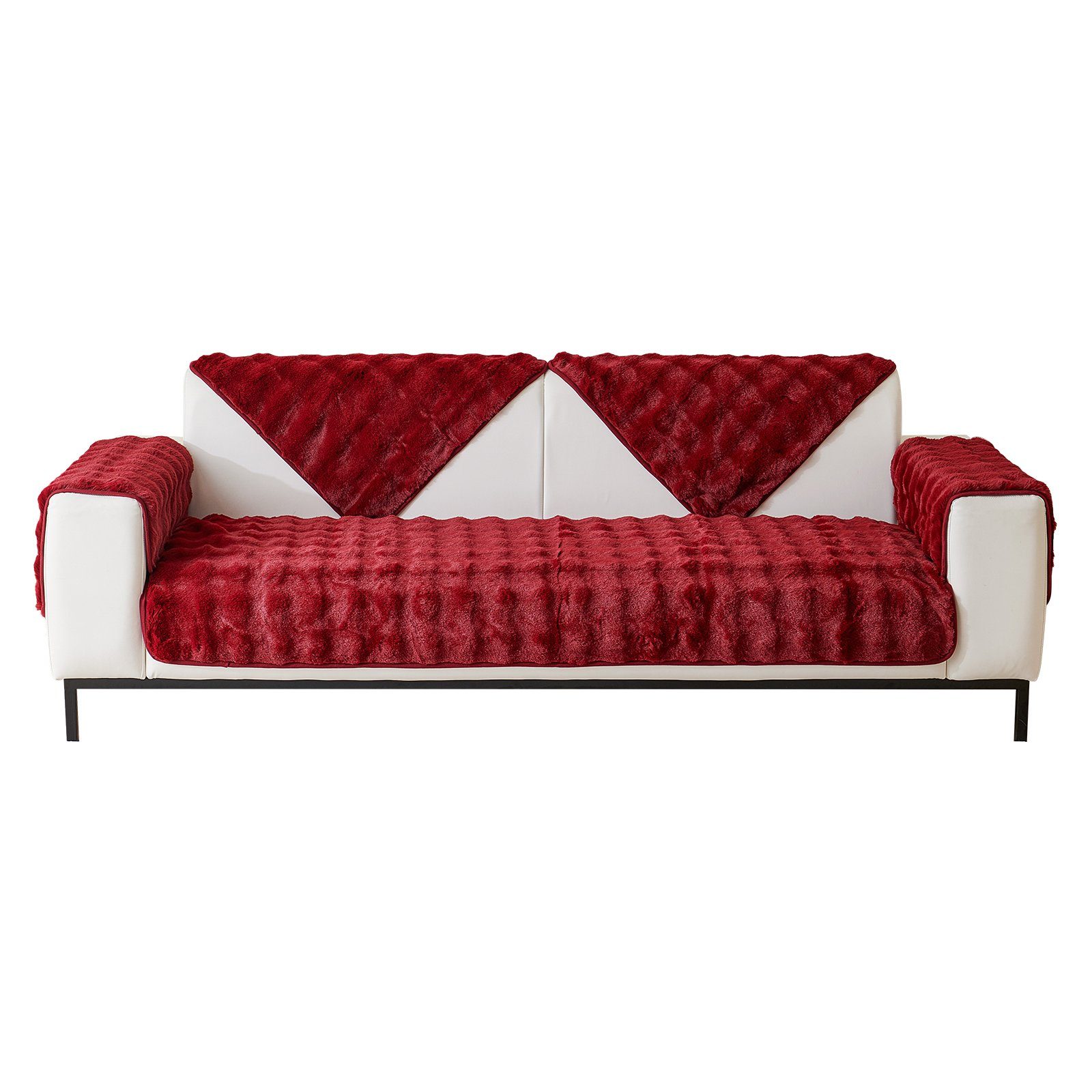 Superweiche Rot Sofabezug Dick Winter Sofa Kunstpelz Warme, Couchbezug, Wohnzimmer für aus Antirutsch, SofaÜberwurf Sunicol, Sitzkissenbezug, Plüsch