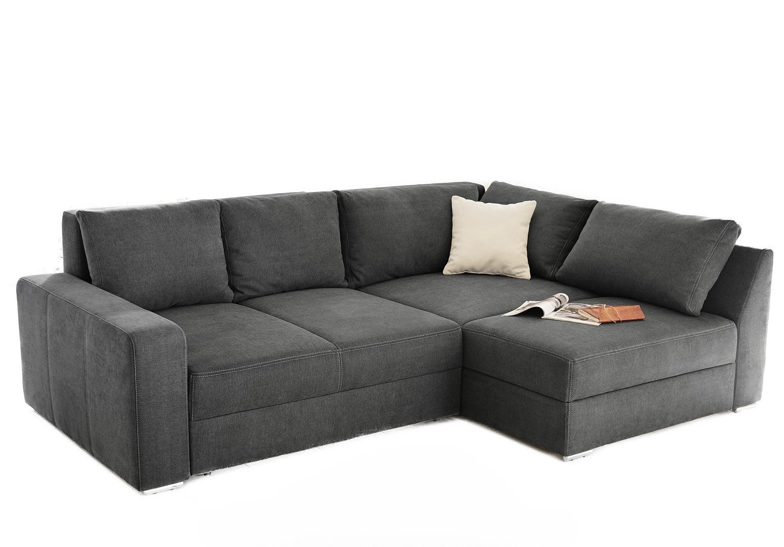 luma-home Ecksofa 15107, Dauerschläfer 260x181 cm mit 2 Bettkästen, Ottomane links oder rechts montierbar, Federkern, Boxspring, Topper, Mikrofaser Anthrazit Grau