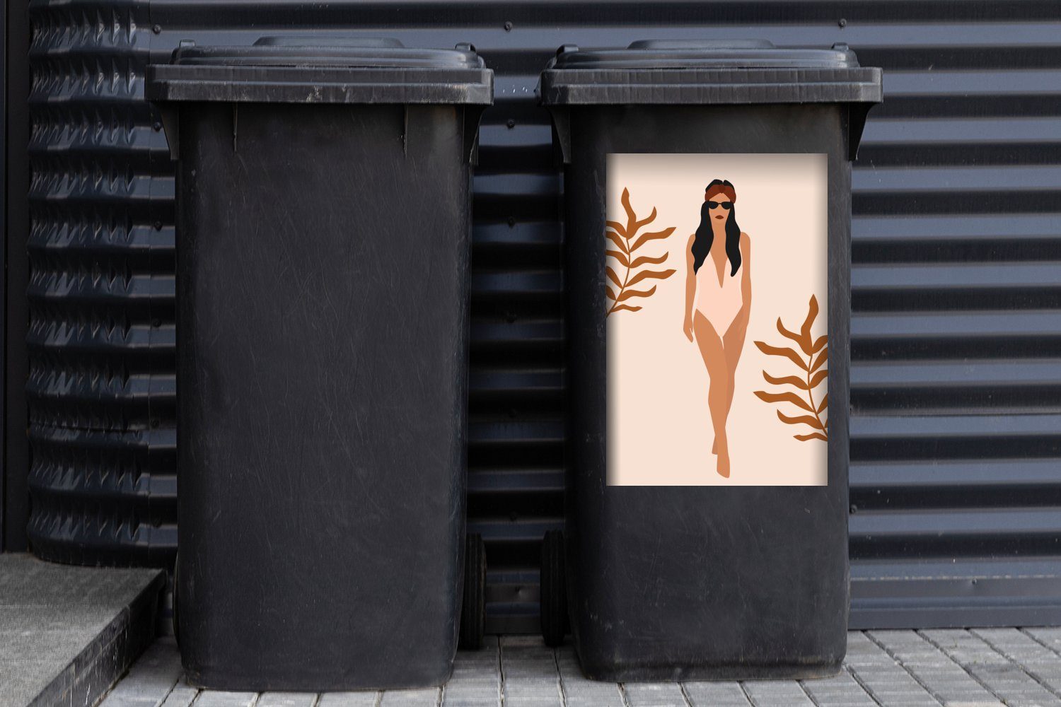 (1 Frau MuchoWow - Mülleimer-aufkleber, Sticker, Wandsticker St), Laub Abfalbehälter Sommer - Container, Mülltonne,