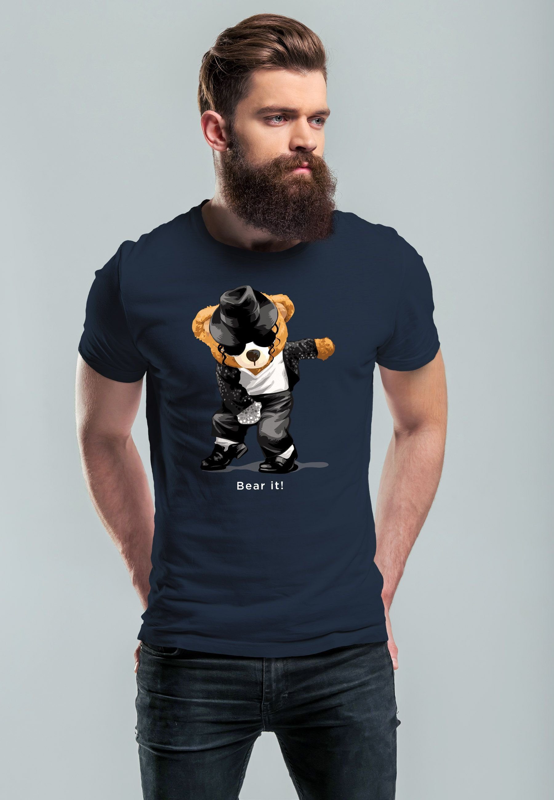 Neverless Print-Shirt Herren T-Shirt Jackson Bear Parodie Bear it! Teddy Bär Musik Print mit Print – Bild 2 von 5