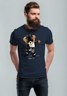 Neverless Print-Shirt Herren T-Shirt Jackson Bear Parodie Bear it! Teddy Bär Musik Print Auf mit Print