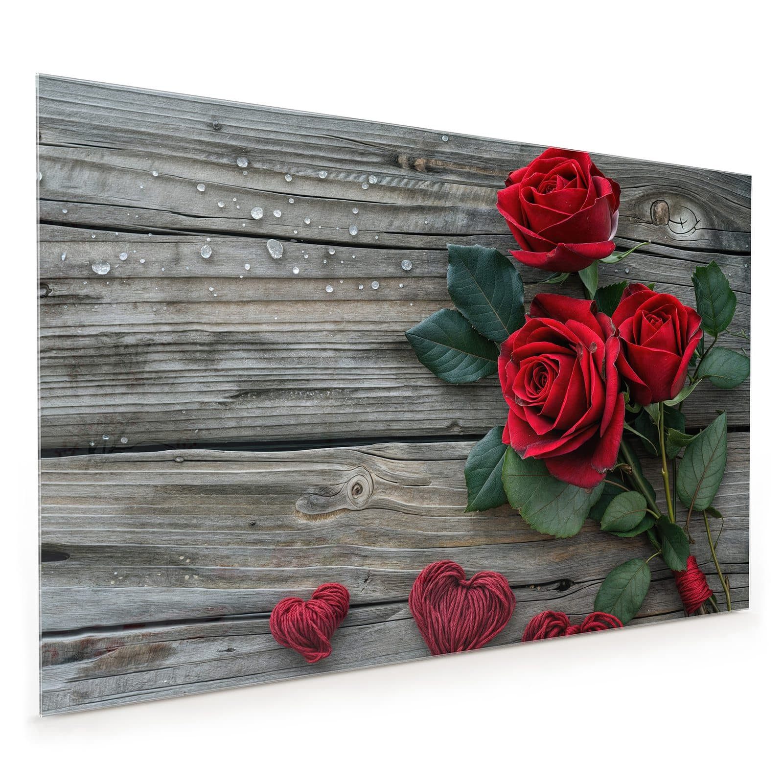 Primedeco Küchenrückwand Spritzschutz, Herdblende aus Glas - Motiv Romantische Rosenherzen