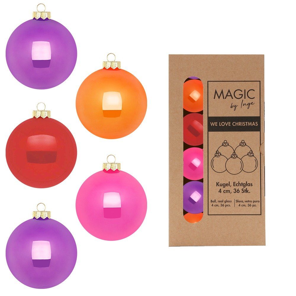 MAGIC by Inge Weihnachtsbaumkugel, Weihnachtskugeln Glas 4cm 36 Stück