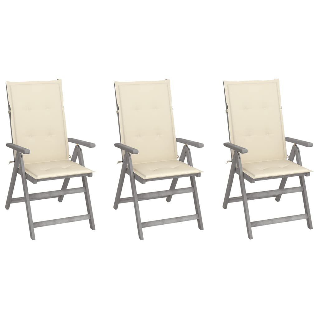 3 Gartenstühle Verstellbare Auflagen mit Akazie Gartenstuhl furnicato Massivholz Stk.