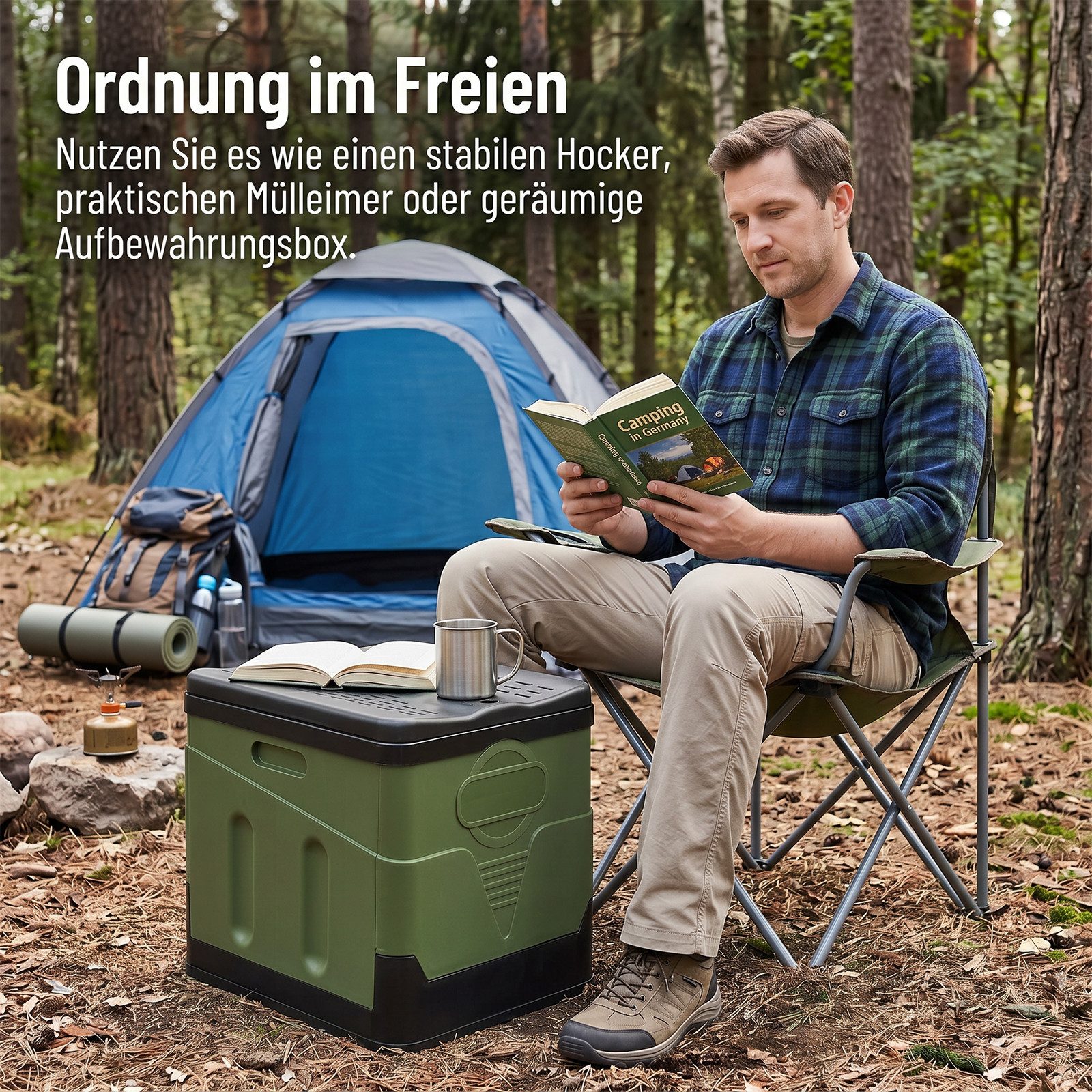 AKKEE Campingtoilette Faltbare Mobile Toilette Campingtoilette max 150 kg, 12 Toilettenbeuteln