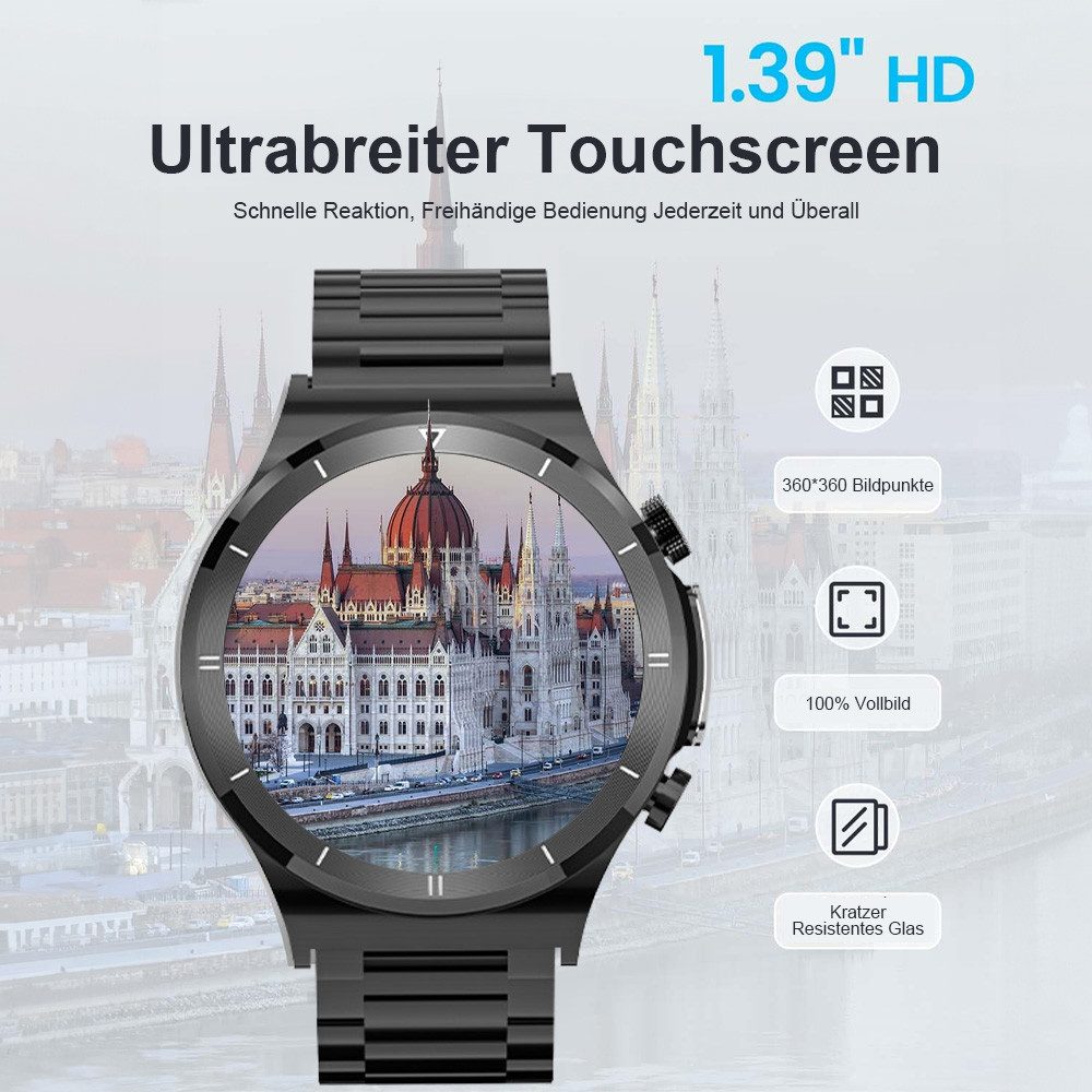 ANYSUN Smartwatch Herren (Anruf Texte Rinnerung) Fitness Tracker Uhr Smartwatch (1,39 Zoll) mit EKG/Schlaf/Herzfrequenz/Sauerstoff-Überwachung, 120+ Sportmodi Uhren Herren mit Herzfrequenz, SpO2, Schlafmonitor, IP68 Wasserdicht Android und iOS, Schwarz